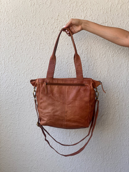 Vintage 5th Avenue Distressed Leather Multi-Pocket Convertible Tote Bag