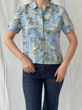 Vintage Handmade Blue Half Sleeve Button Up Women’s Shirt - M
