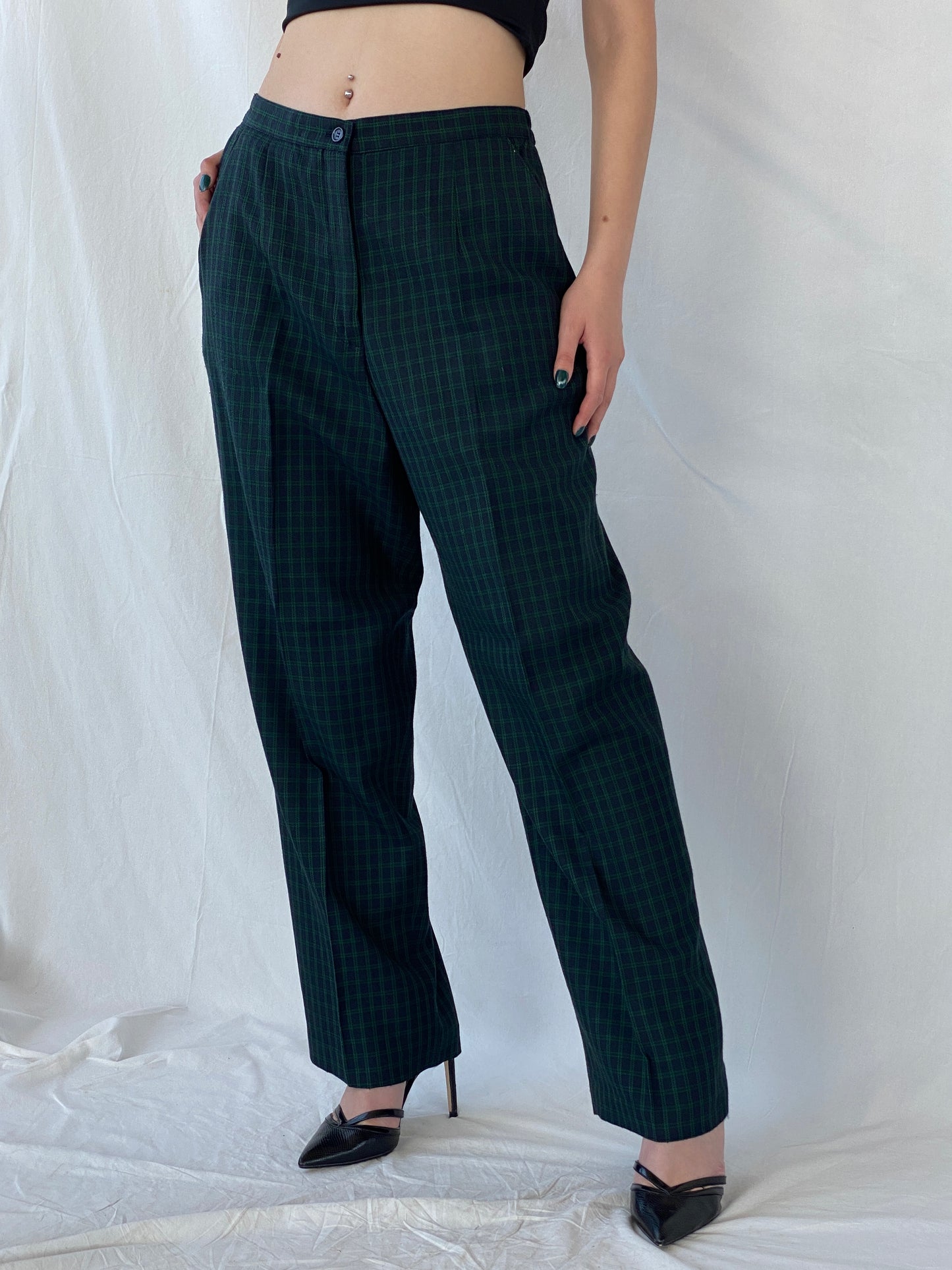 Vintage LESLIE FAY Sportswear Black and Green Plaid Blazer Pants Power Suit Set - XL