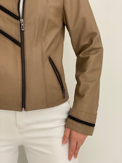 Vintage Y2K Gian Mori Classic Taupe Genuine Leather Zip-Up Jacket - L