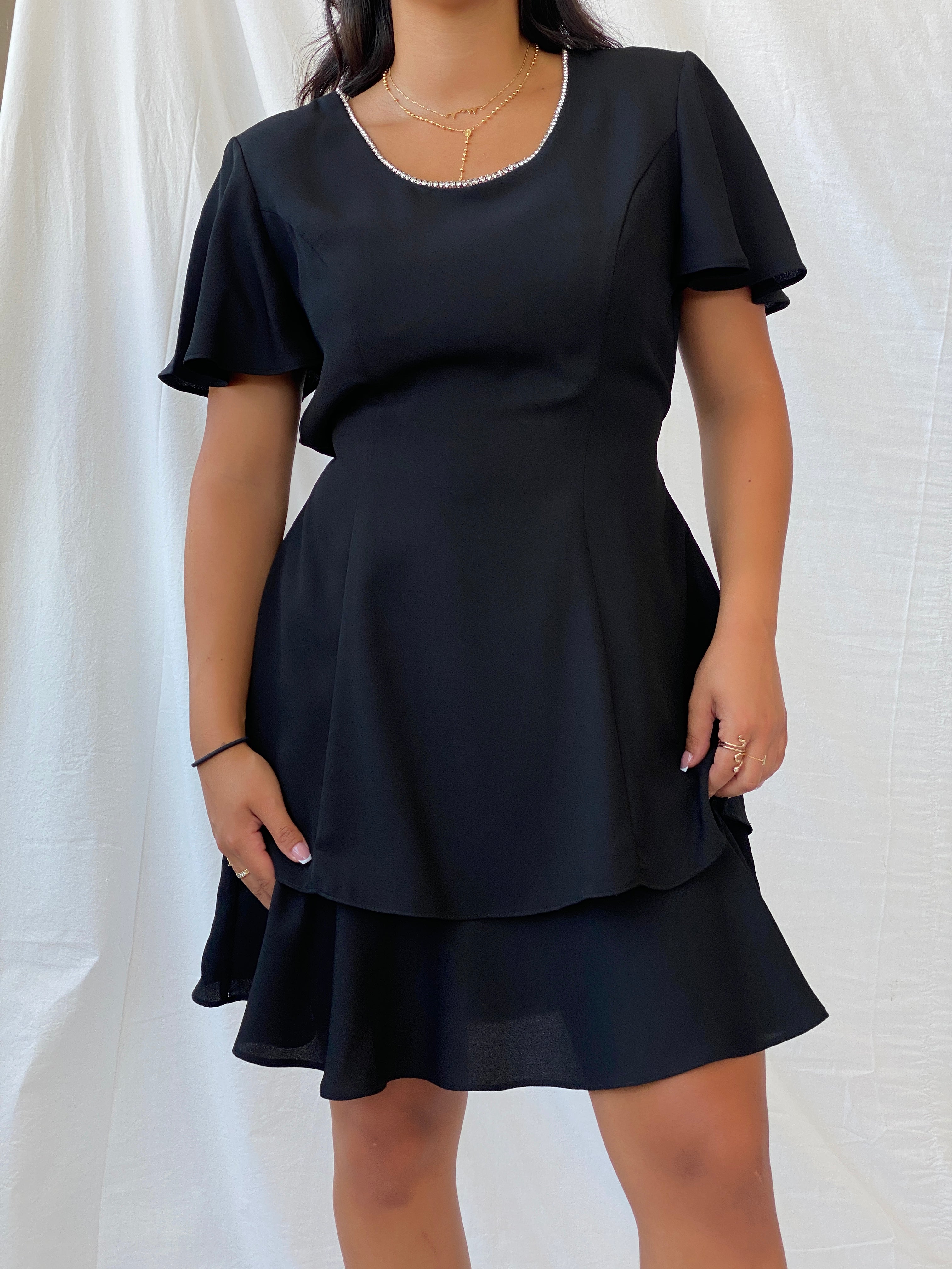 90s Randi May Collection Little Black Dress with Rhinestones - L