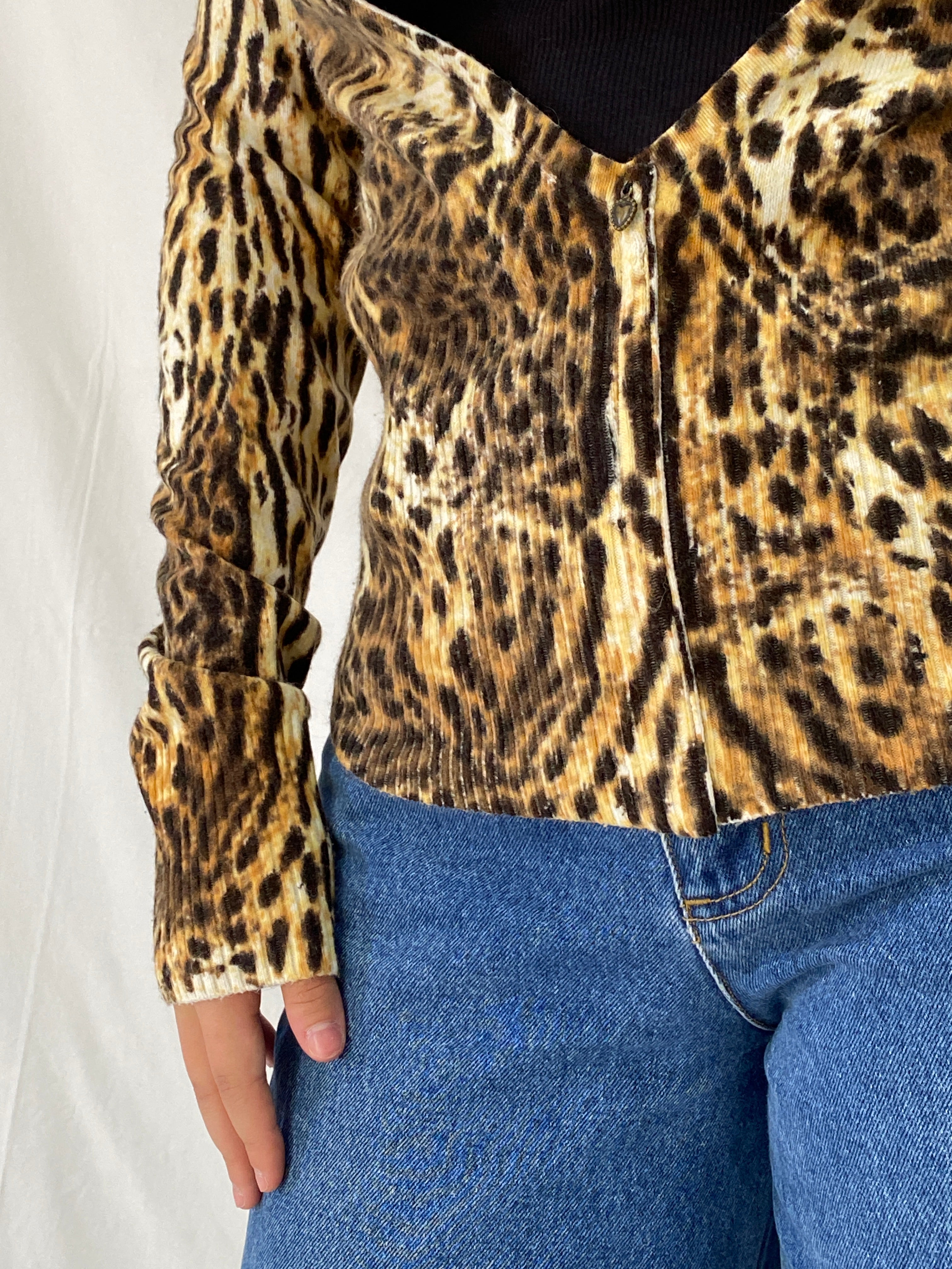 Vintage Morgan De Toi Y2K Leopard Print Knit Cardigan Top - S