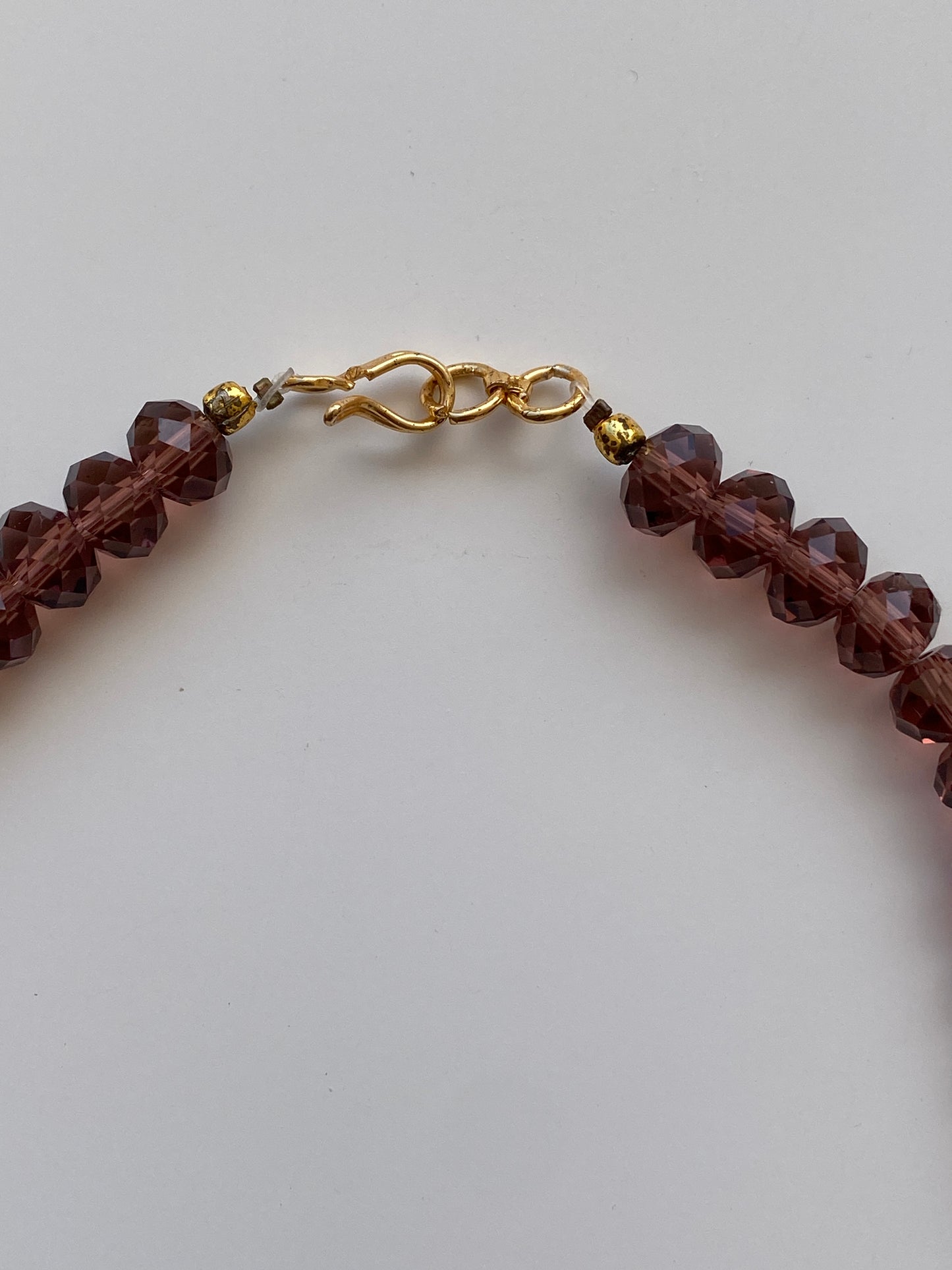 Vintage Jewellery Set Triple Strand Amethyst Crystal Bead Necklace with Rhinestone Gold Earrings