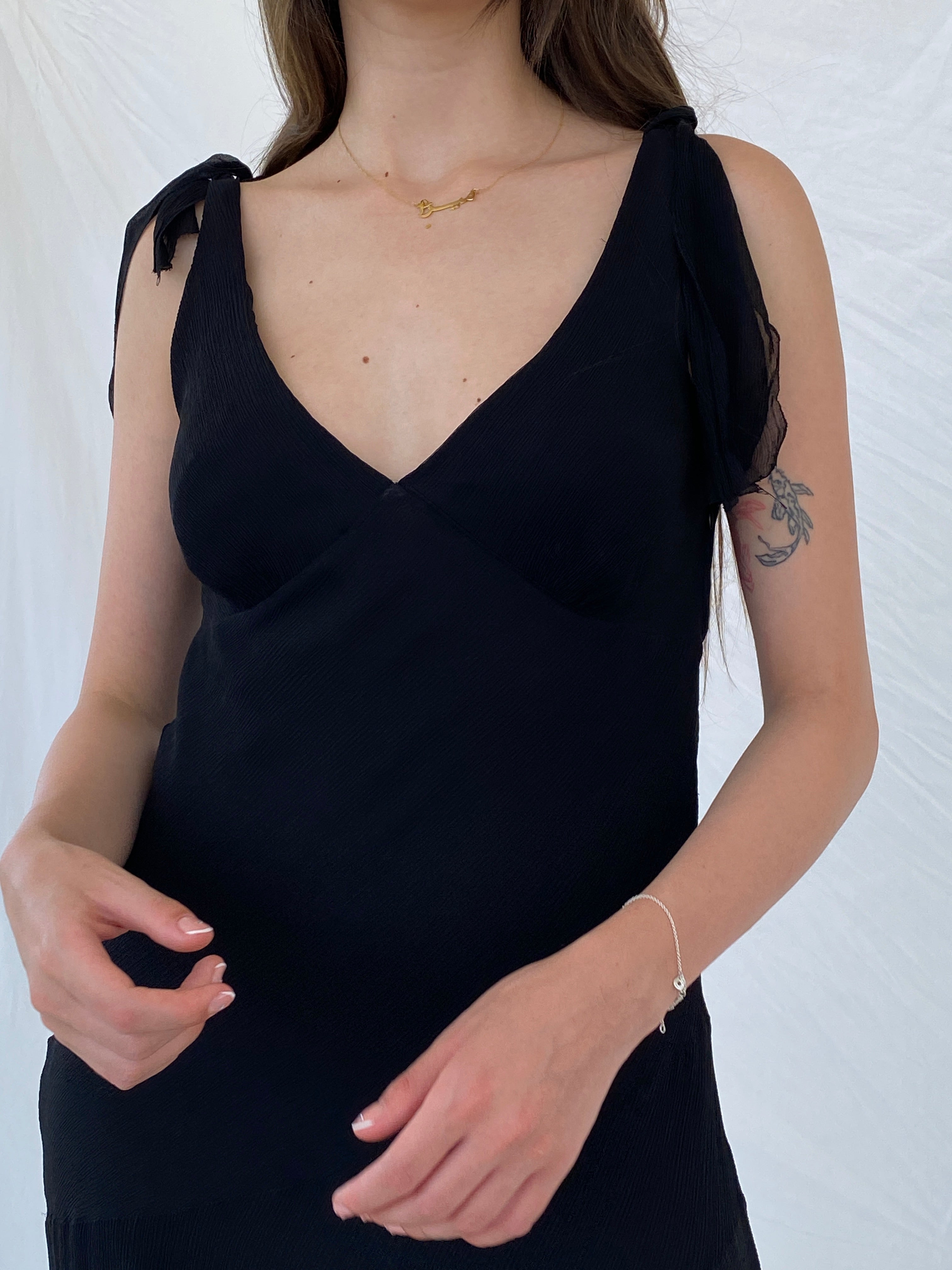 Nicole Miller Asymmetric Midi Black Layered Silk Dress - M