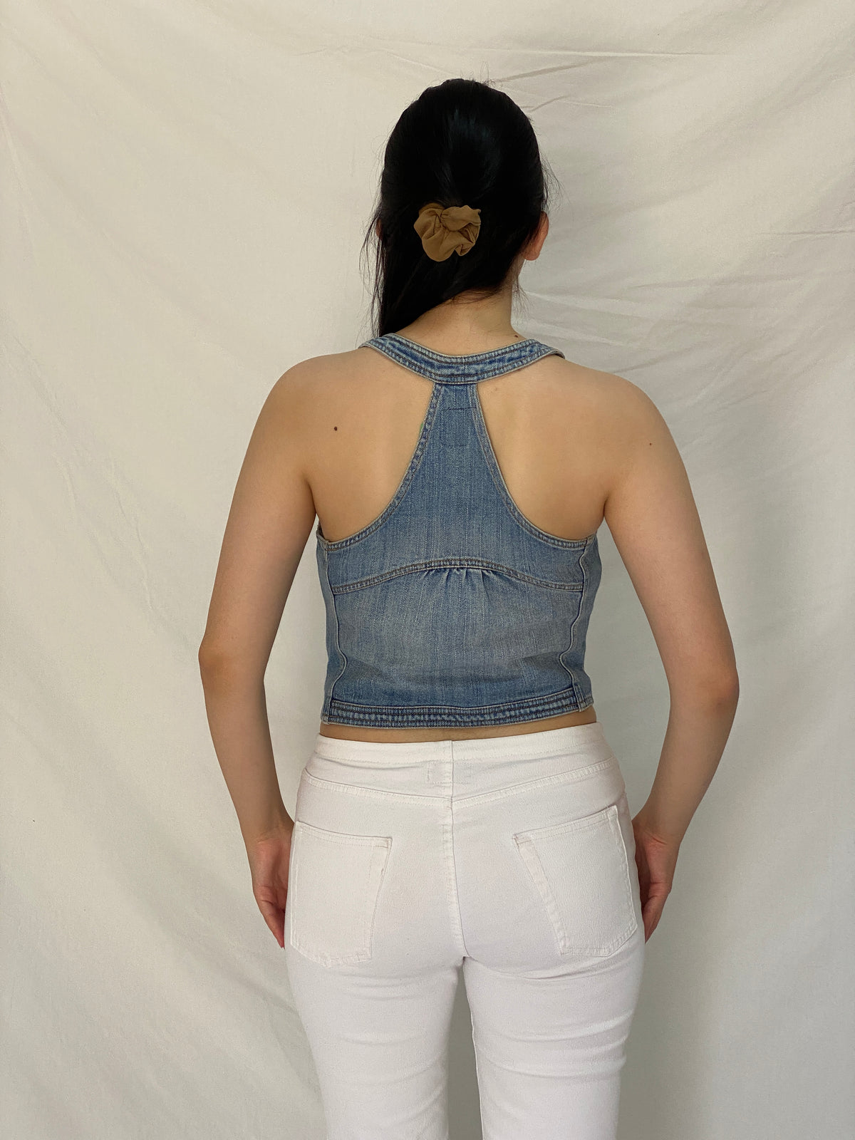 Vintage Y2K Roxy Blue Denim Racerback Button Front Vest Top - M Vintage Y2K Roxy Blue Denim Racerback Button Front Vest Top - M