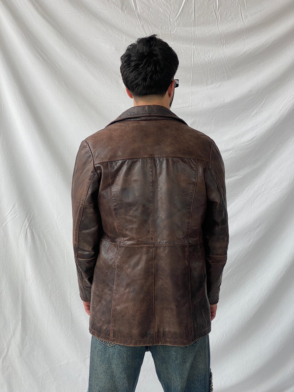Vintage Saki Leather Brown Genuine Leather Buttoned Blazer Coat - M