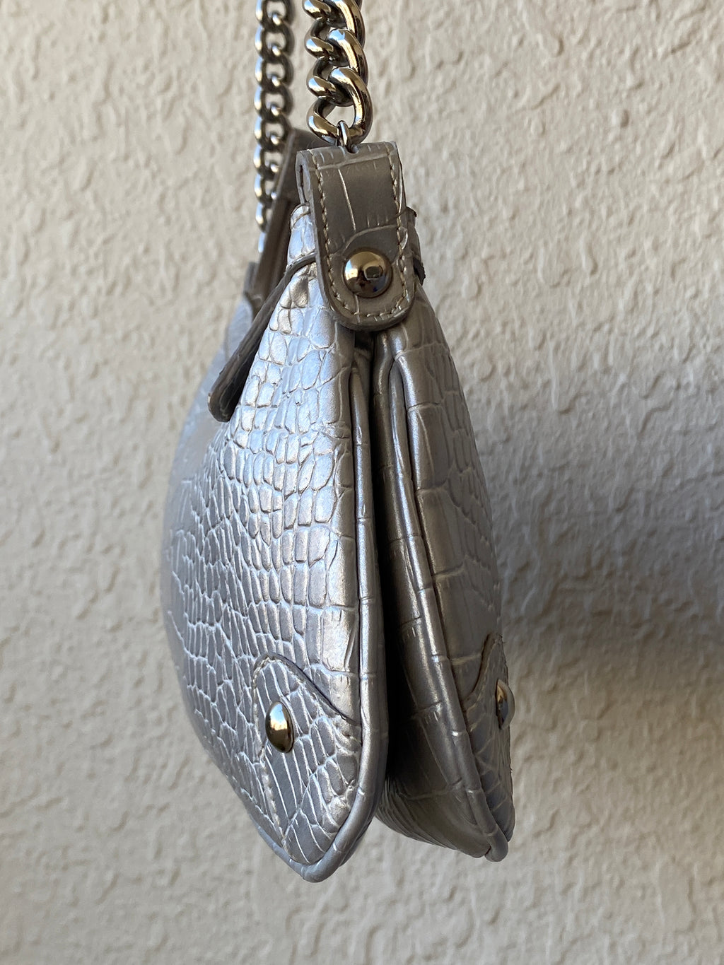 Nine West Silver Croc Embossed Shoulder Bag – Y2K Chain Strap Purse