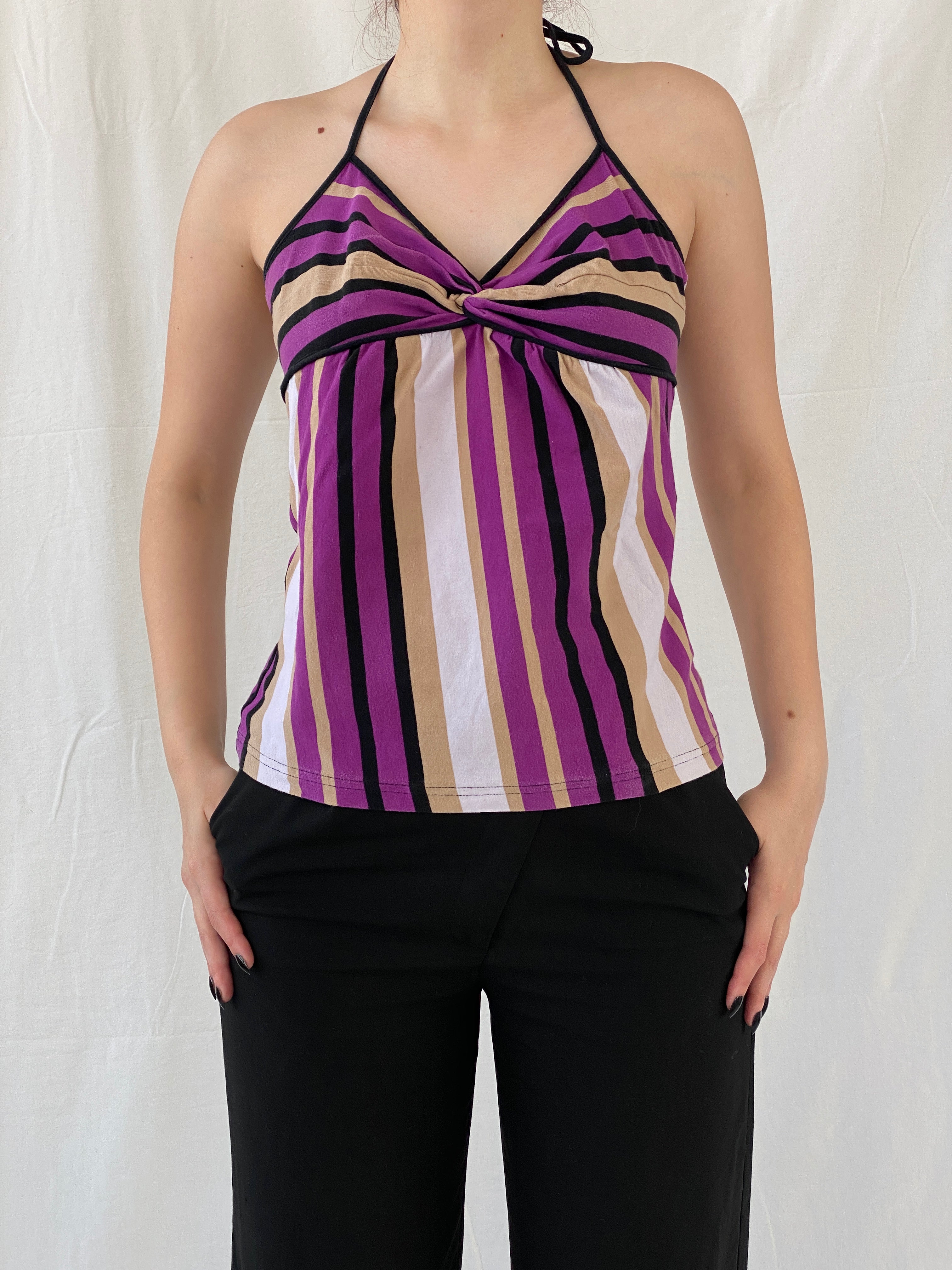 Everyday Y2K Purple Striped Halter Top - L