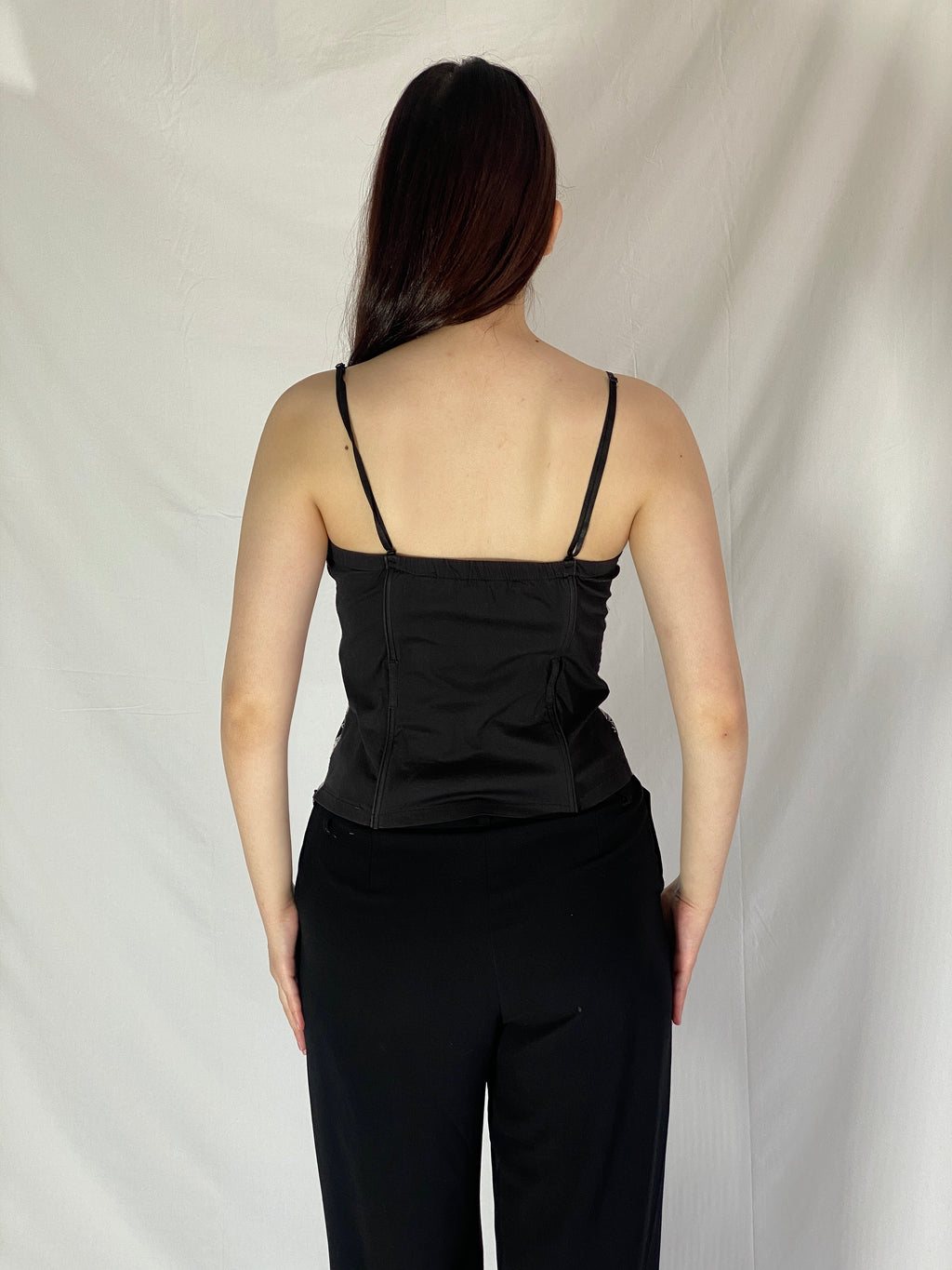 Vintage Y2K Xanaka Boned Corset Top Black & White Floral Bustier - S