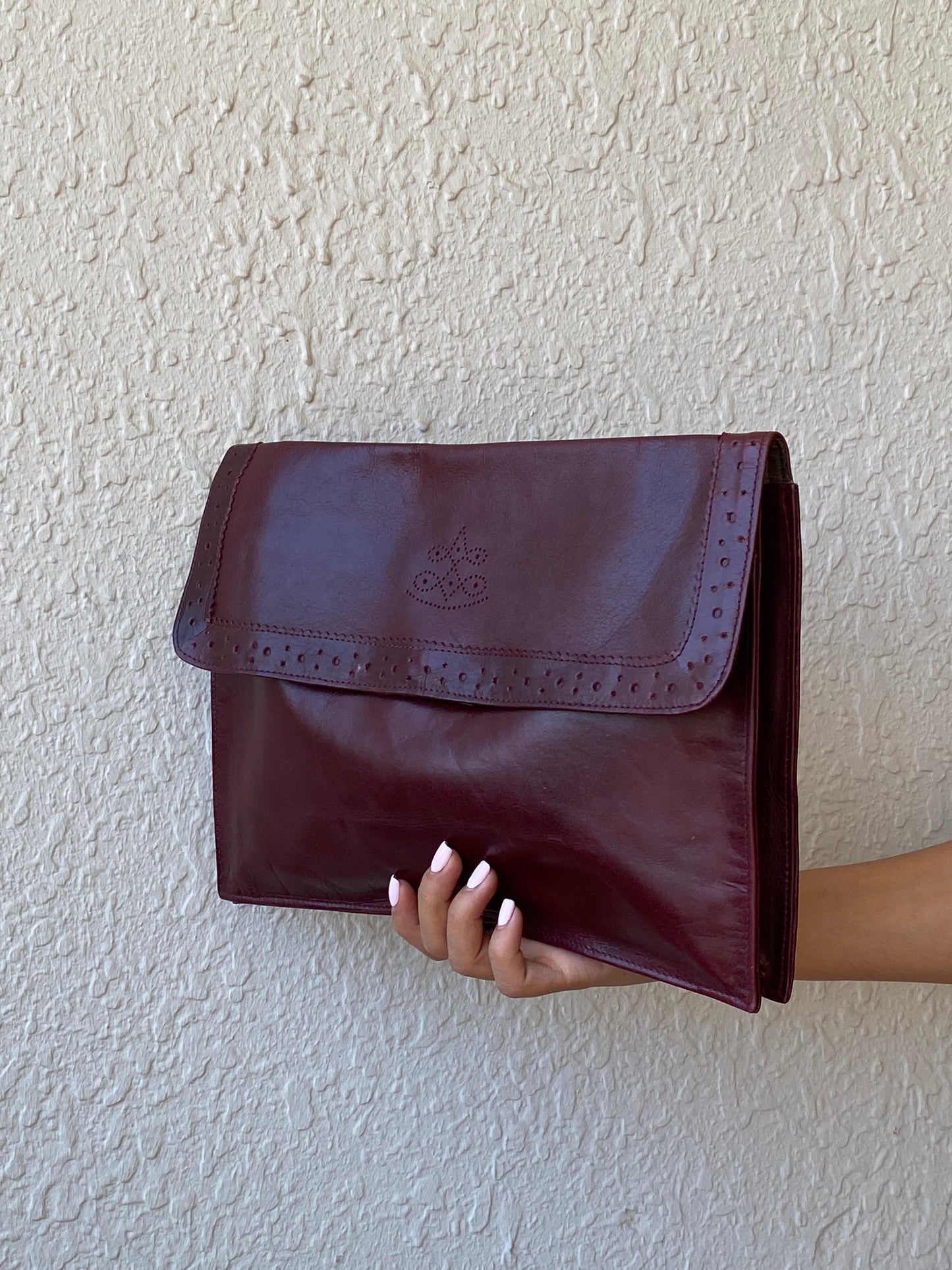 Vintage 90s Giovanni Burgundy Leather Envelope Clutch Bag