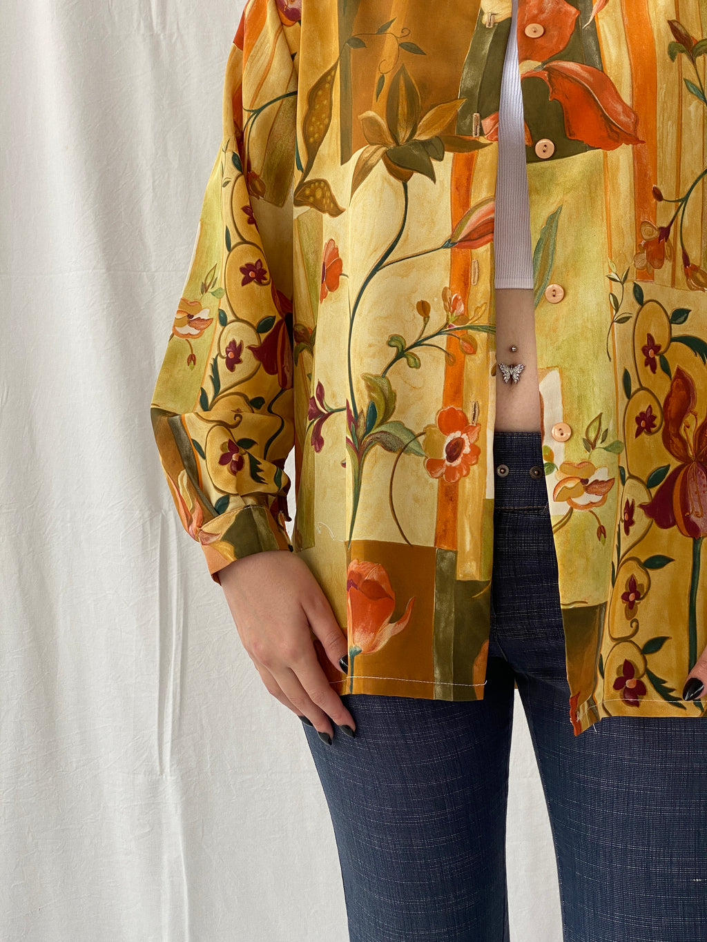 Vintage 90s Froggy Floral Full sleeve Women’s Summer Shirt - L