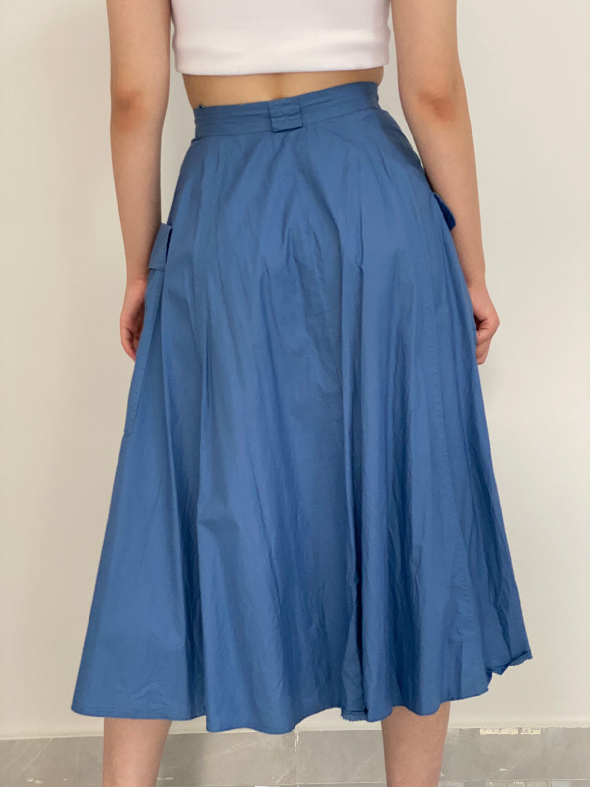 Vintage L’Estelle Dusty Blue High-Waisted A-Line Utility Cargo Midi Skirt - 36EUR