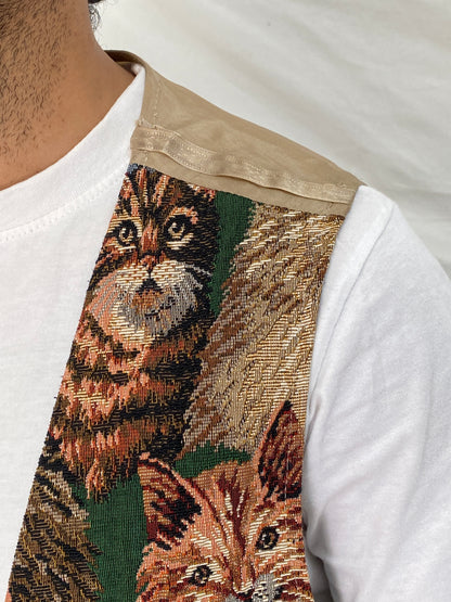 Vintage Partners II Cat Tapestry Cotton Blend Vest Novelty Animal Boho Waistcoat – L