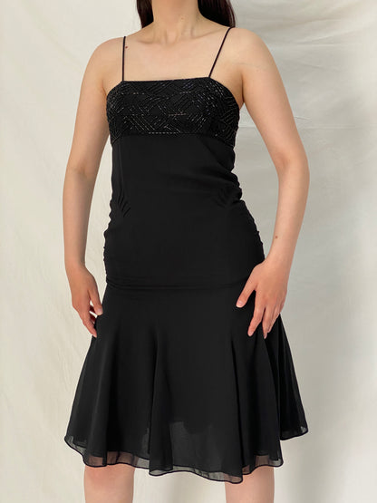 Vintage 90s Elements by Amanda Wakeley Black Beaded Midi Dress – M