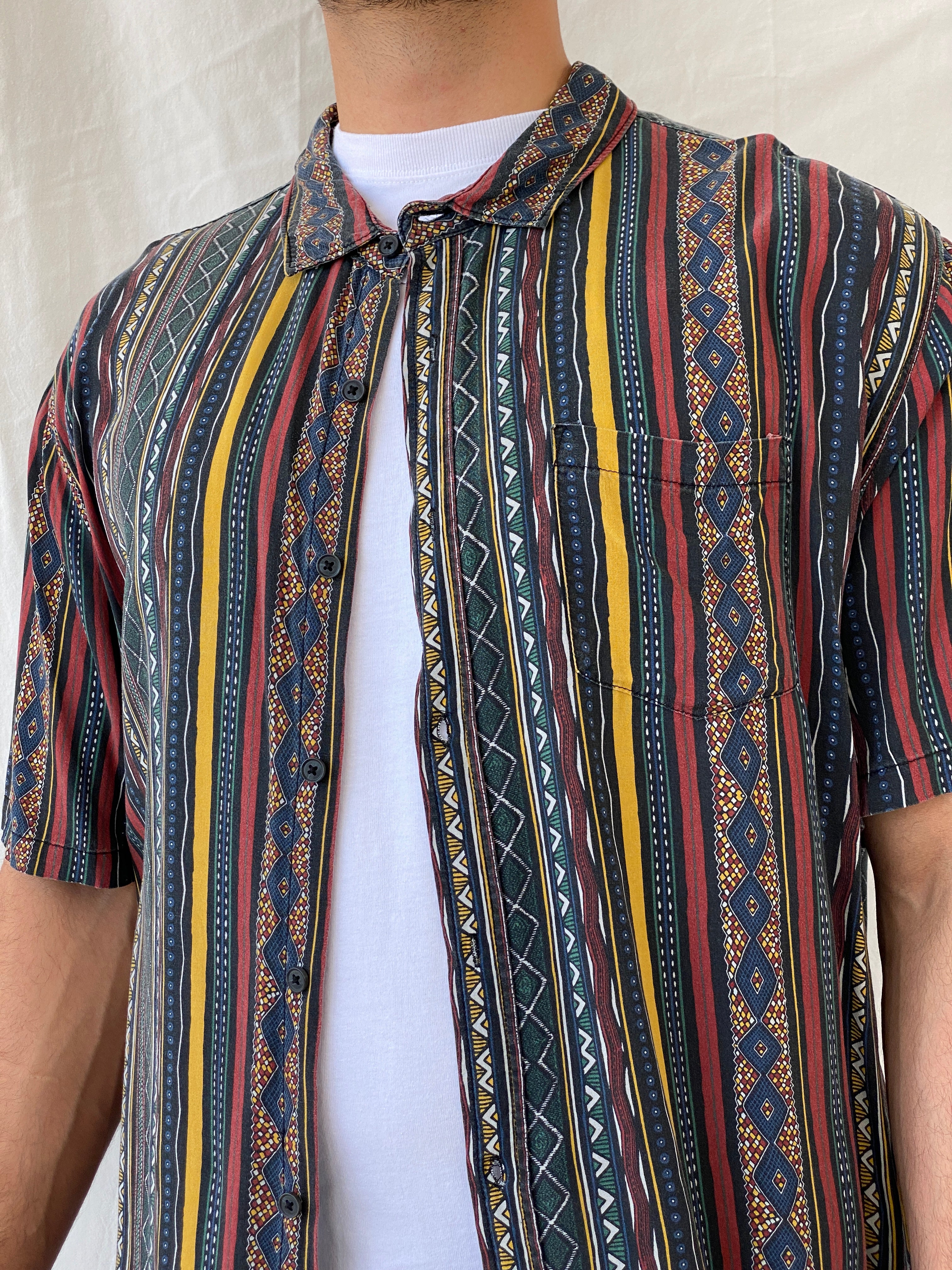 Vintage Remastered by Cotton On Men’s Striped Tribal Print Shirt - 2XL