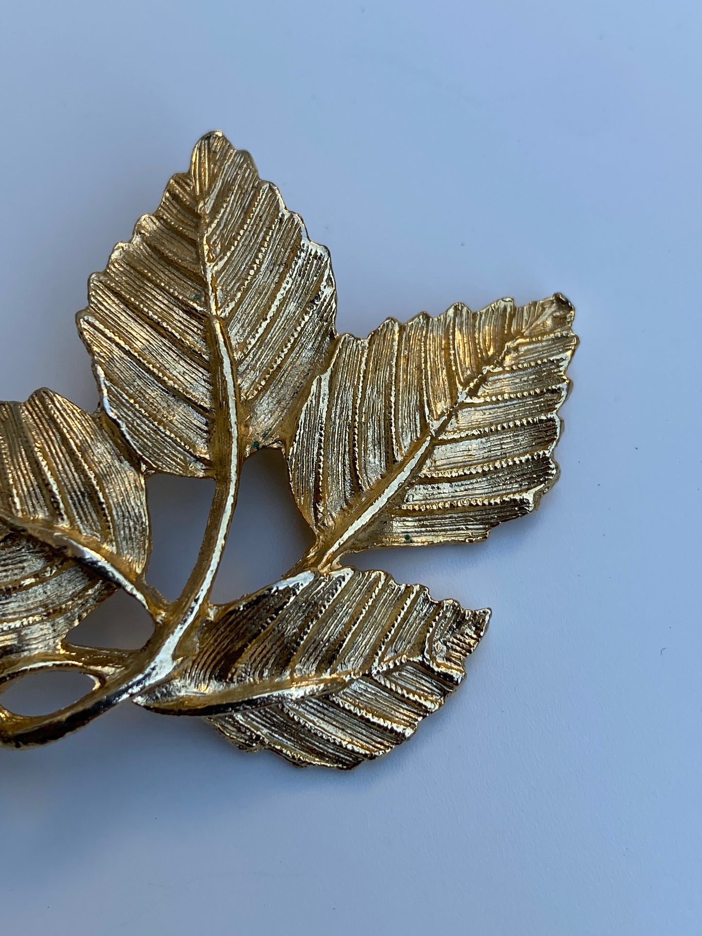 Vintage DFA Gold Tone Textured Leaf Brooch Botanical Statement Pin