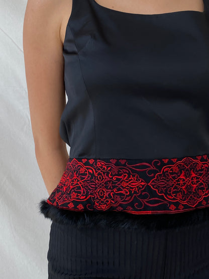 Sinéquanone Paris Open Back Black Red Embroidery Top - M