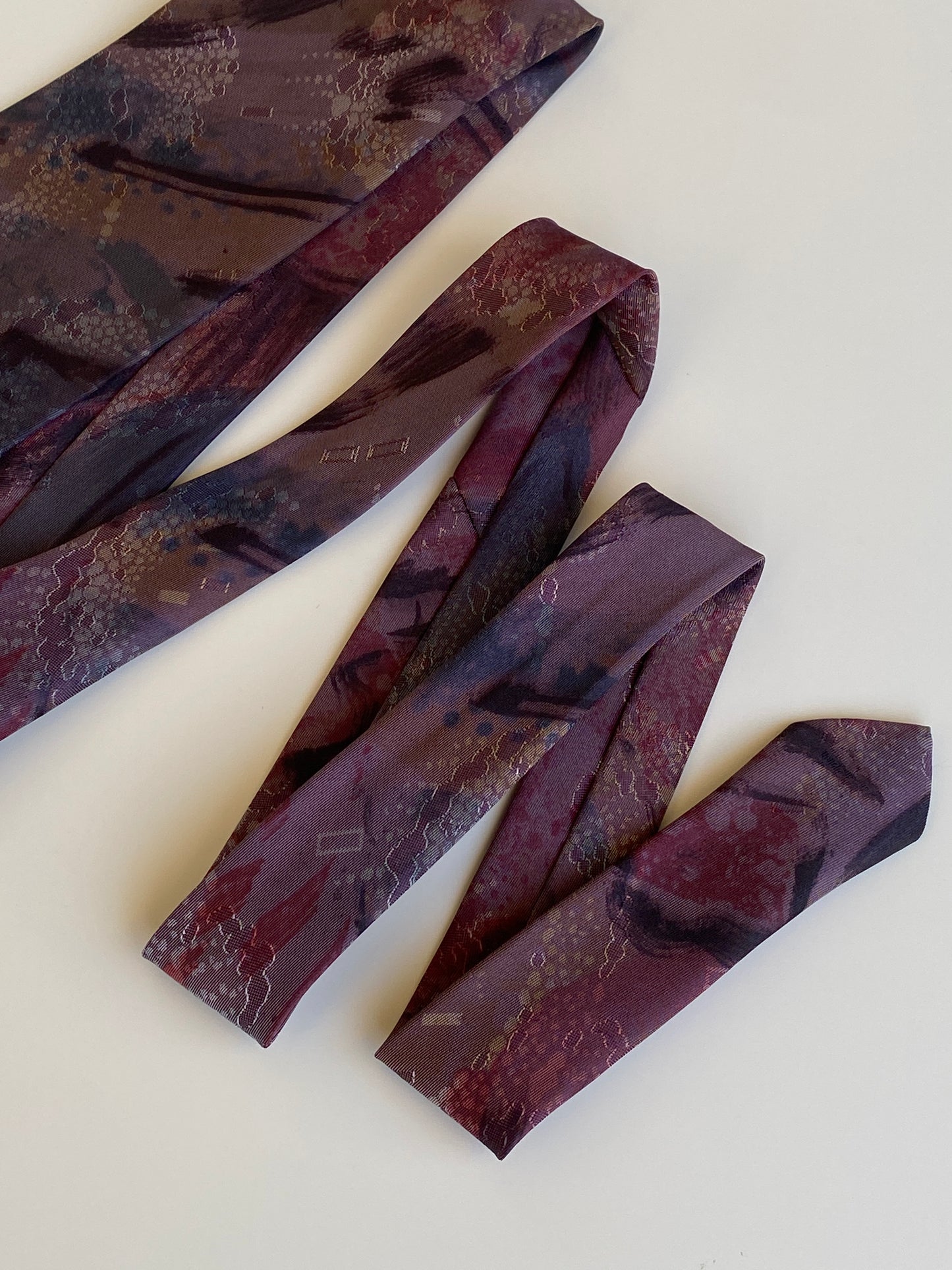 Vintage 1990s Purple Burgundy Tie Abstract Floral Polyester Necktie