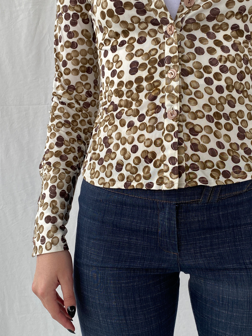 Vintage B&Z Fashion Tennis Ball Graphic Buttoned Women’s Long Sleeve Shirt - S