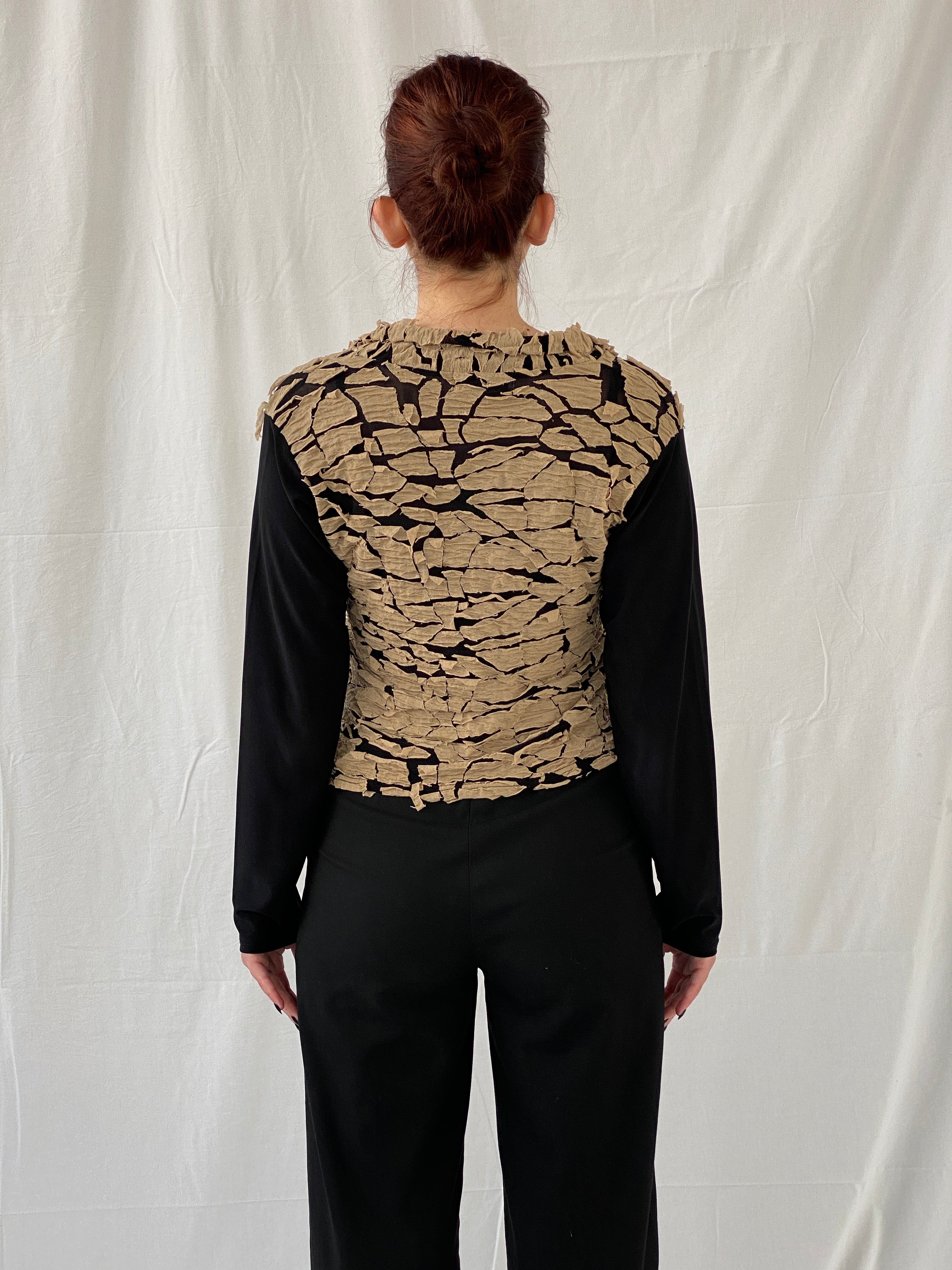 Vintage Y2K INTOWN Full Sleeve Button Up Black & Beige Women’s Shirt - L
