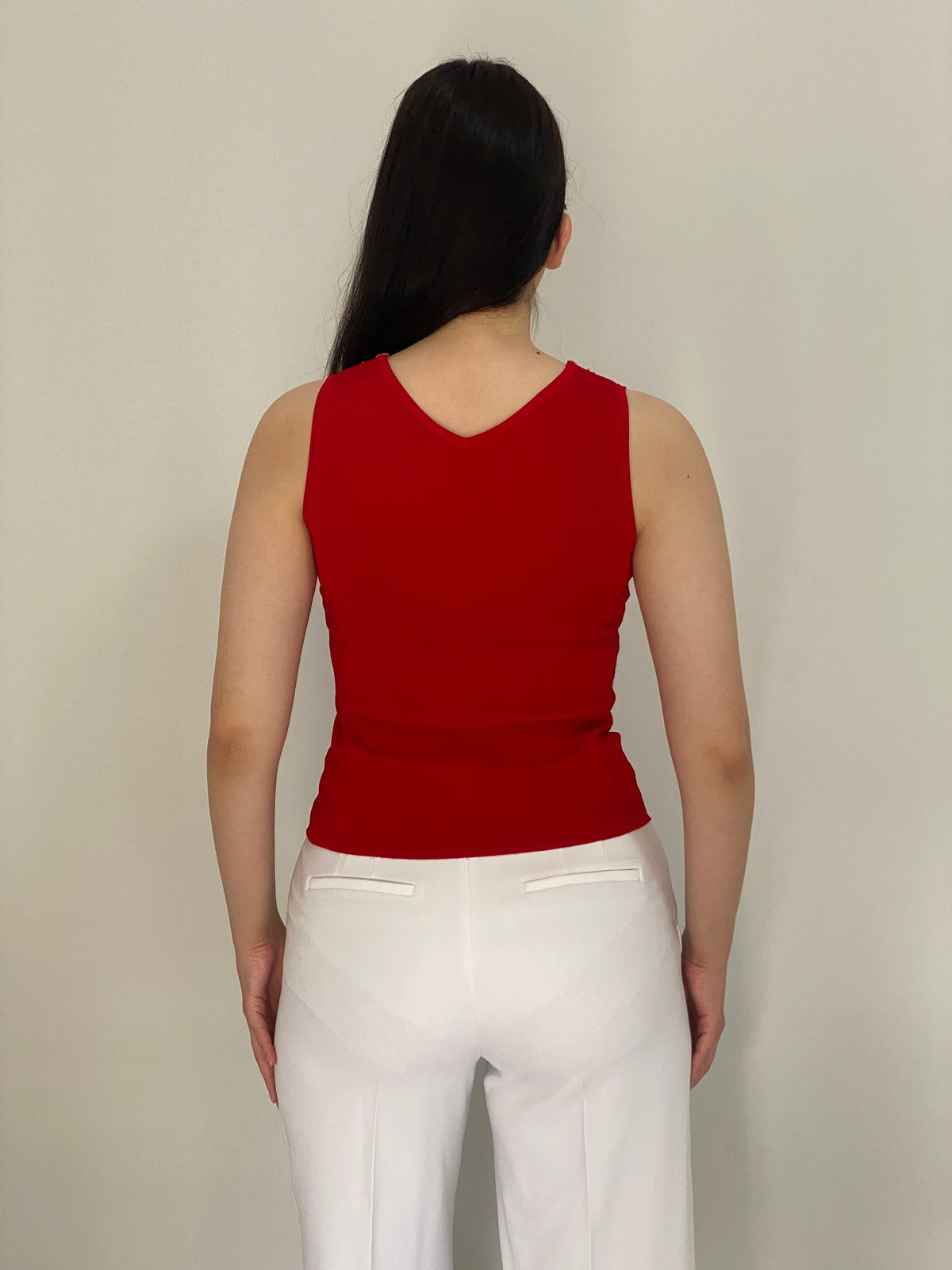 Y2K 2Xtremz Red Sleeveless Top with Orange Lace Embroidery – M