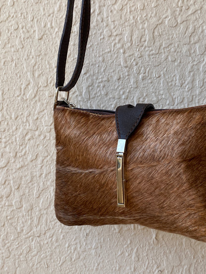 Vintage Y2K Brown Cowhide Hair-On Genuine Leather Crossbody Bag