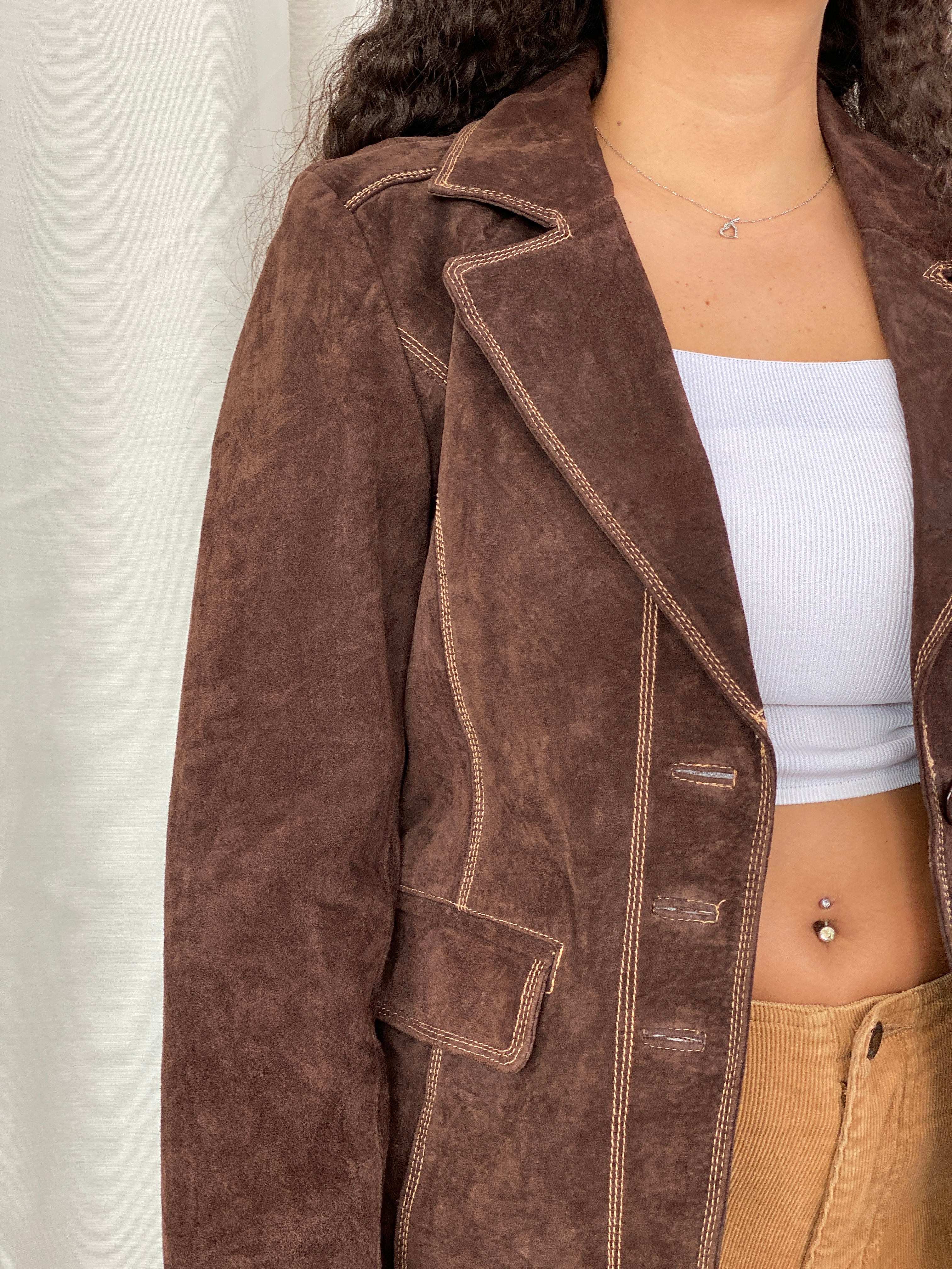 VILLA Clothes Genuine Suede Leather Brown Ginko Blazer - XL