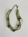 Vintage Green Multi-Strand Glass Bead Chocker Necklace – Layered Boho Statement Jewelry