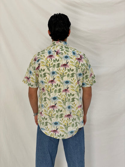 Vintage Burning Palma by Vailent Co Botanical Floral Button-Up Retro Vacation Shirt – L