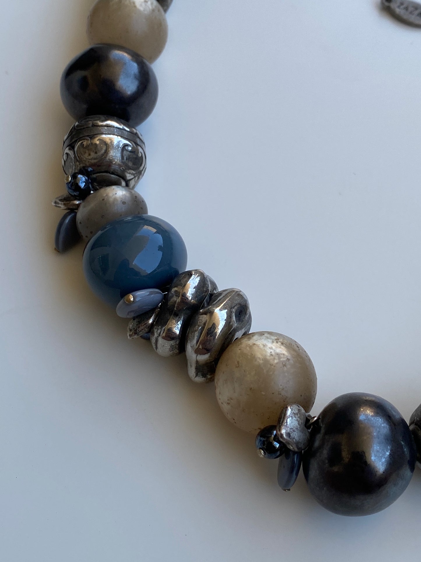 Statement ZaZa’Z Blue Silver Tone Mixed Bead Chunky Necklace