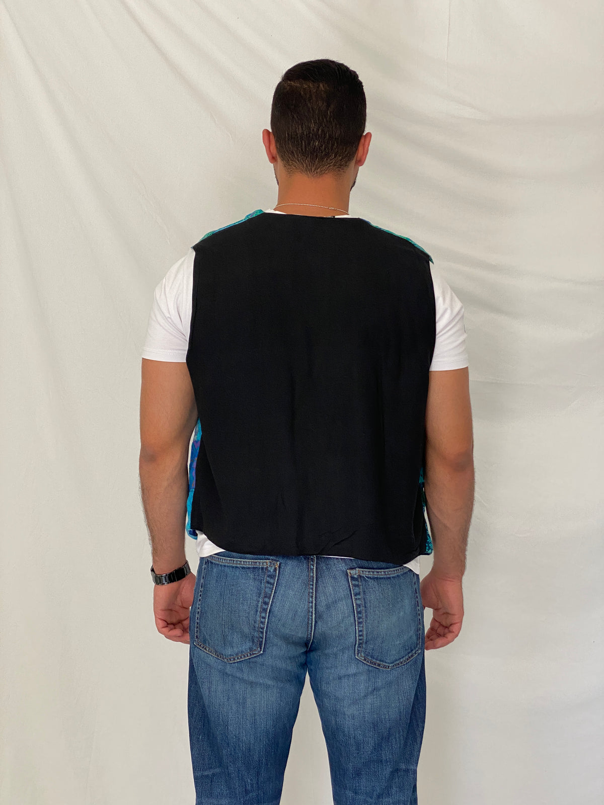 Vintage 90s Nativewear Designs Blue Green Patchwork Boho Festival Vest – XL Vintage 90s Nativewear Designs Blue Green Patchwork Boho Festival Vest – XL
