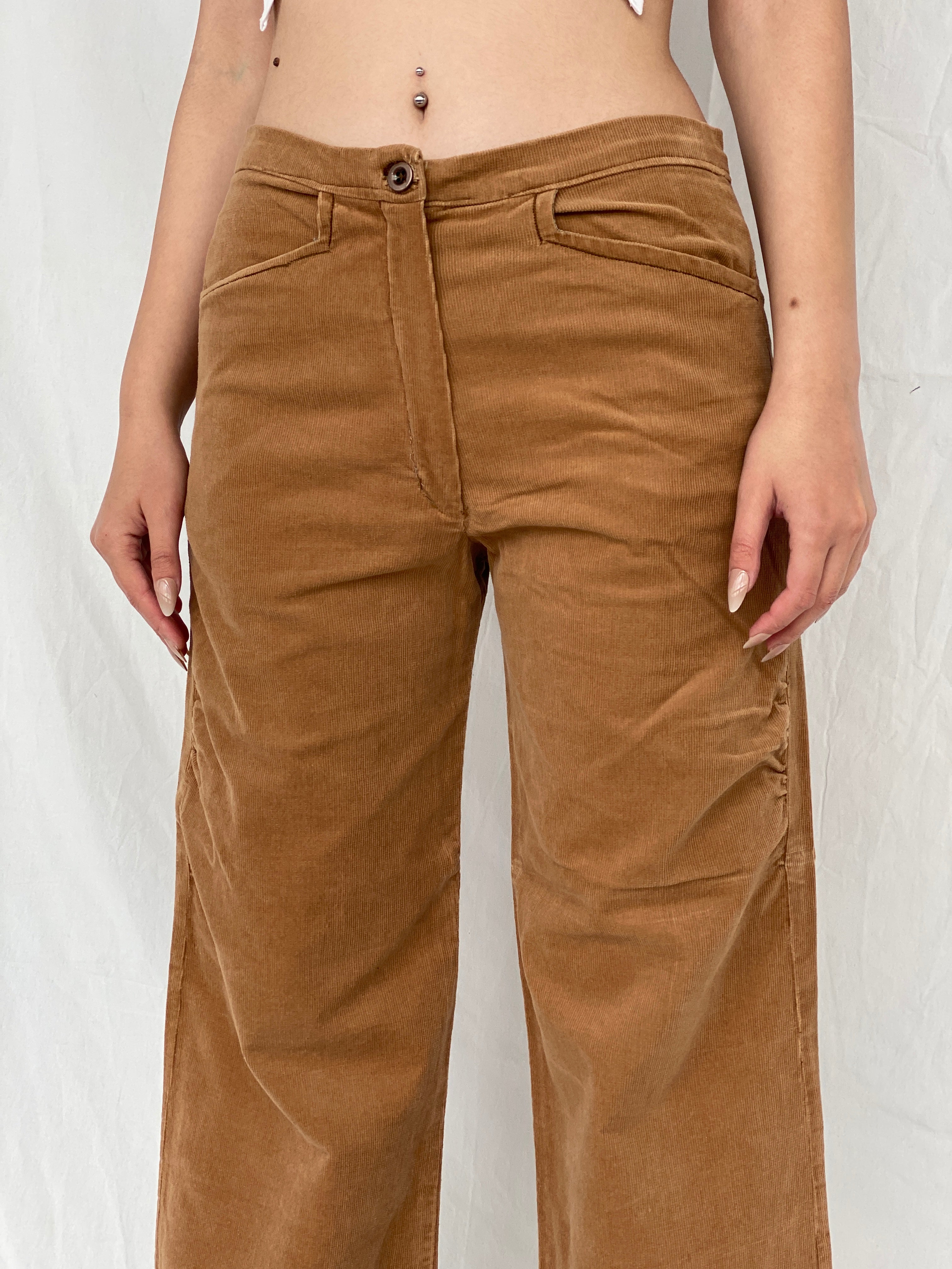 Vintage Handmade Wide-Leg Brown Mid-Rise Corduroy Pants - 38EUR