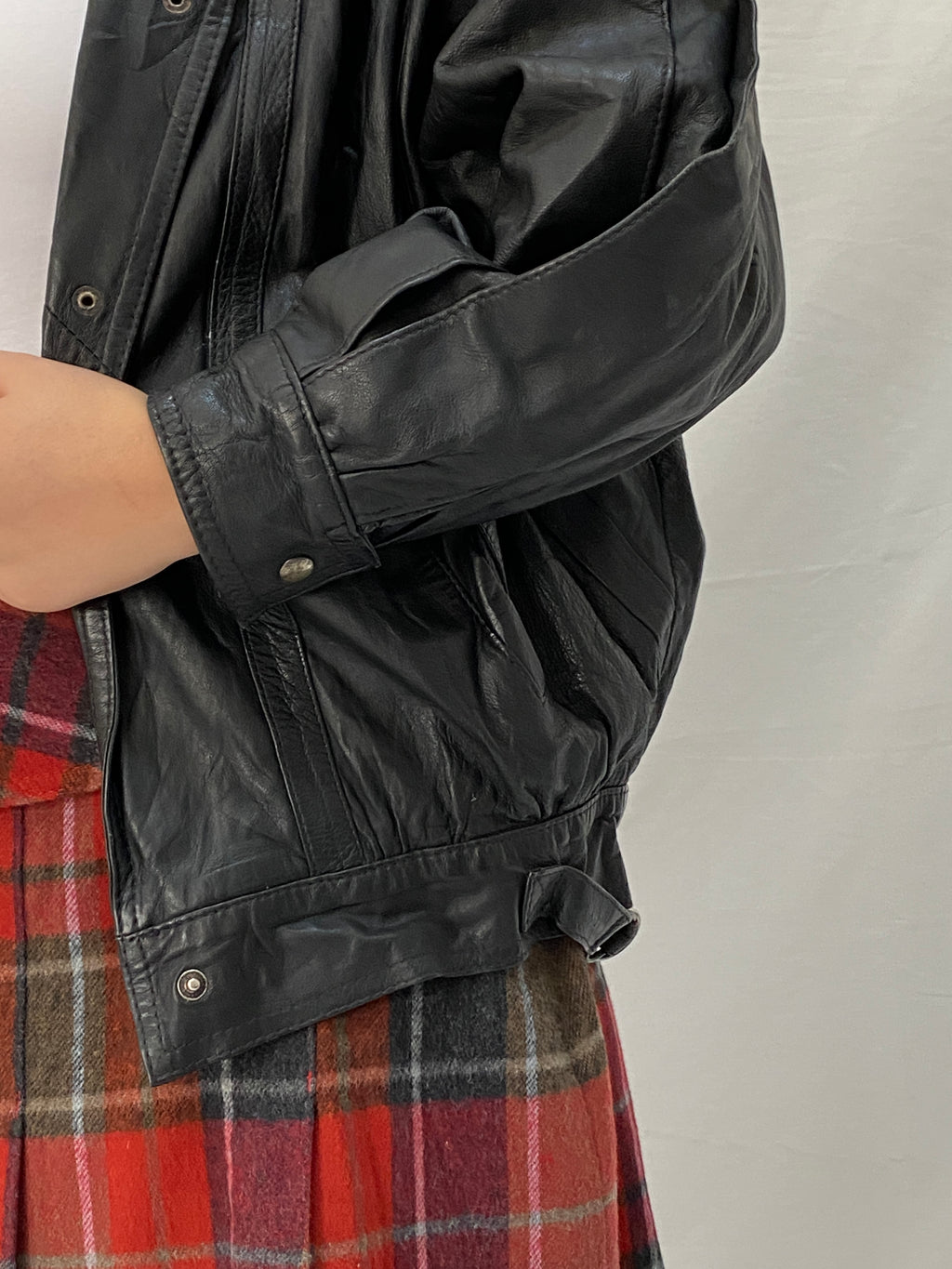 Vintage Black Genuine Leather Bomber Jacket - 90s Oversized Clip Front Moto Style - S