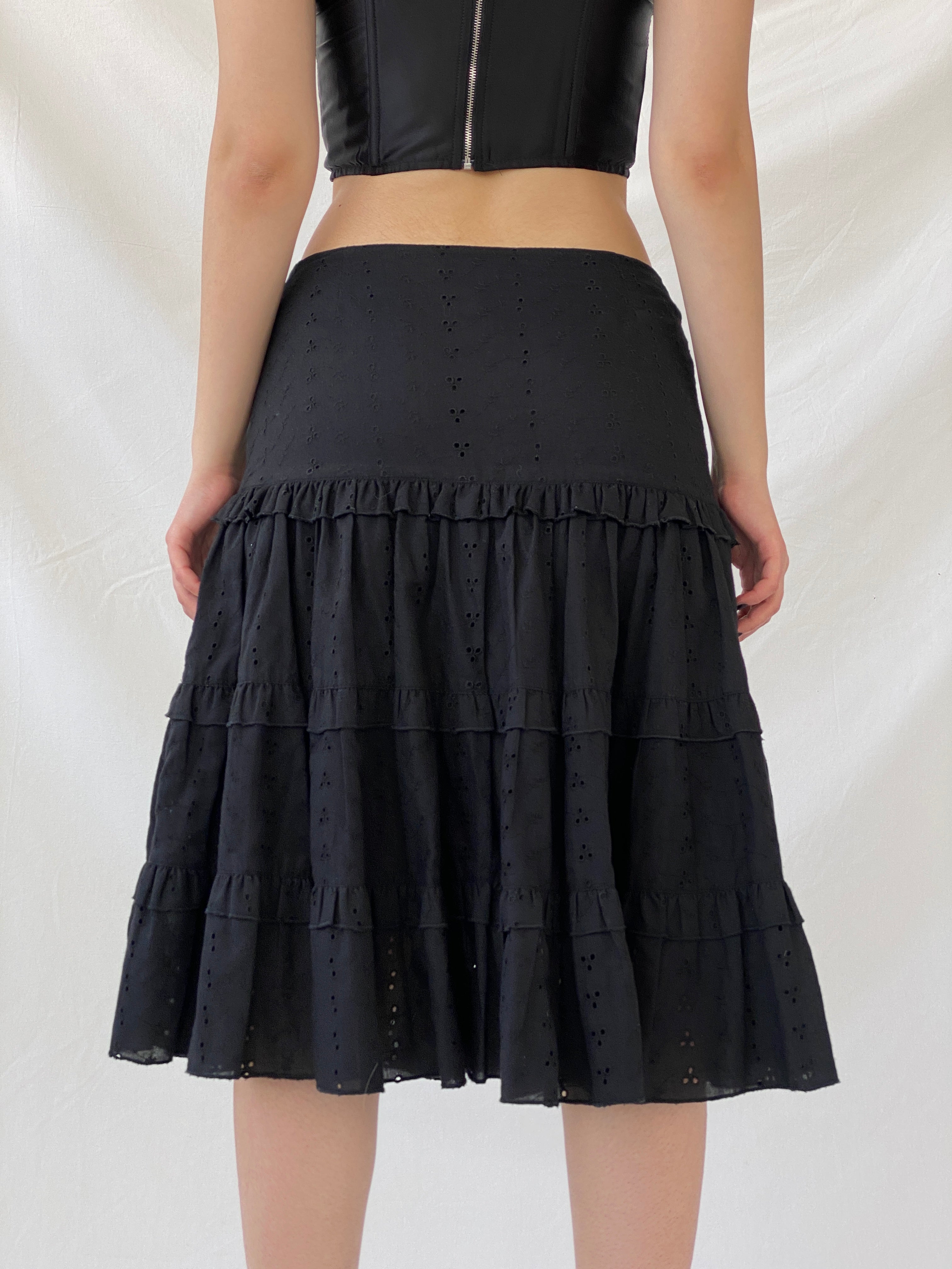 Vintage Y2K Morgan De Toi Tiered Flouncy Black Midi Skirt - M
