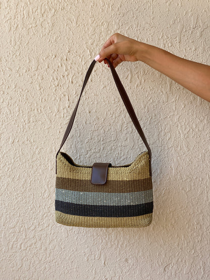 Vintage Y2K Liz Claiborne Neutral Striped Woven Shoulder Bag