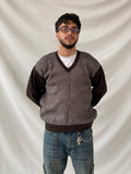 Vintage ÖzSalih Collection Brown Jumper V-Neck Knitted Sweater - M