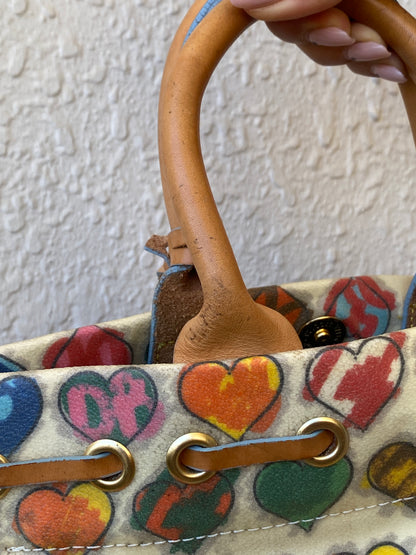 Vintage Dooney & Bourke Crayon Hearts Leather Tassel Satchel
