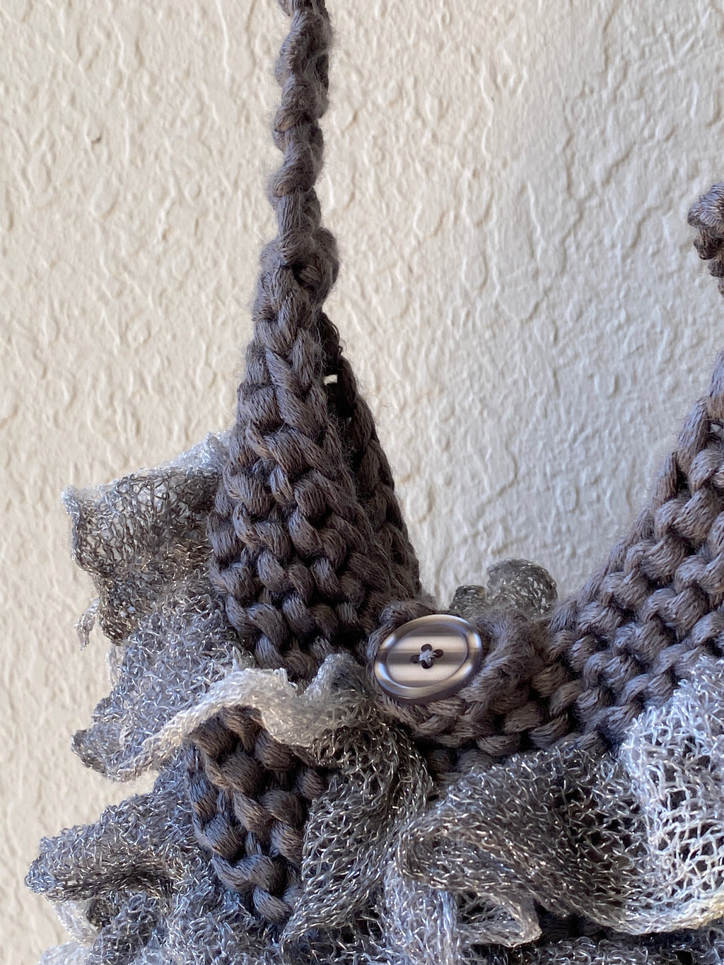 Y2K Ruffled Crochet Shoulder Bag Knitted Gray Whimsy Crossbody Bag