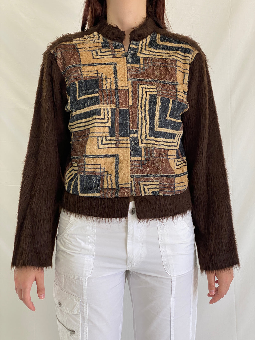 Vintage Margriet Nannings Mohair Blend Cardigan 90s Avant Garde Tribal Geometric Jacket - S
