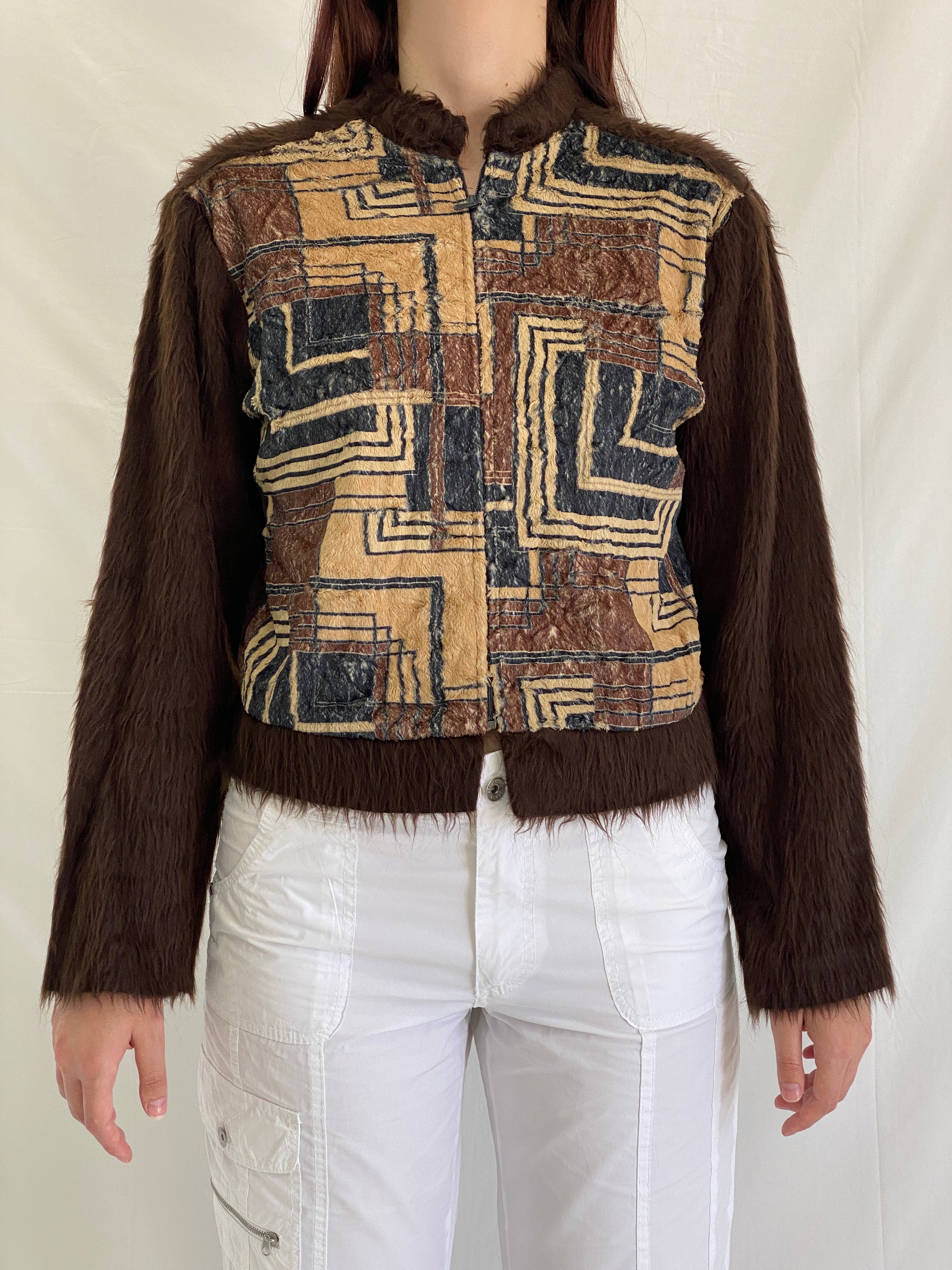 Vintage Margriet Nannings Mohair Blend Cardigan 90s Avant Garde Tribal Geometric Jacket - S