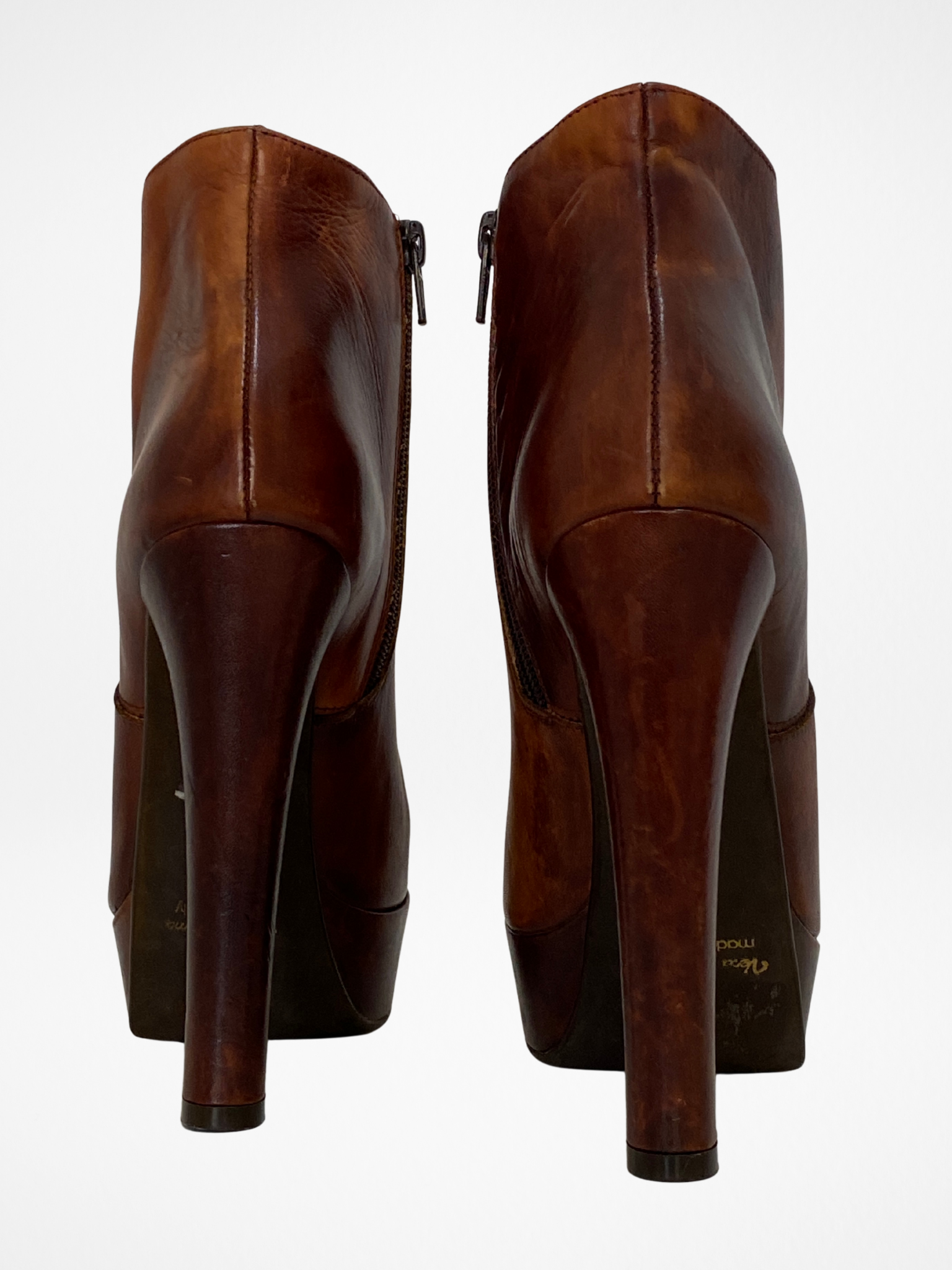 Network Genuine Leather Platform Ankle Boots Distressed Brown High Heel Statement Shoes - EU 38