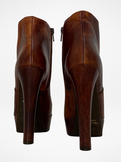 Network Genuine Leather Platform Ankle Boots Distressed Brown High Heel Statement Shoes - EU 38