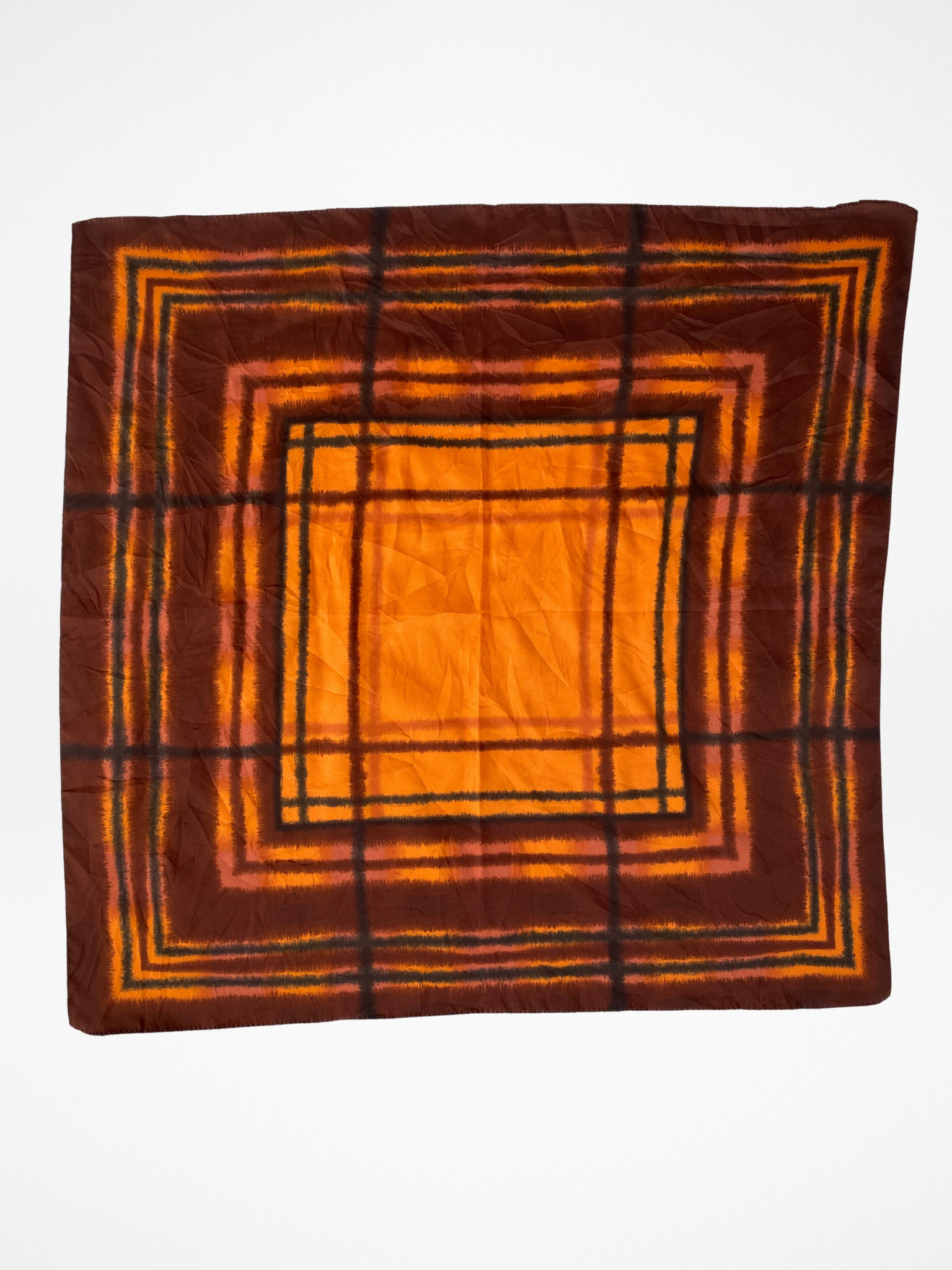 Unique Square Plaid Checkered Scarf Featuring Shades Of Brown & Orange