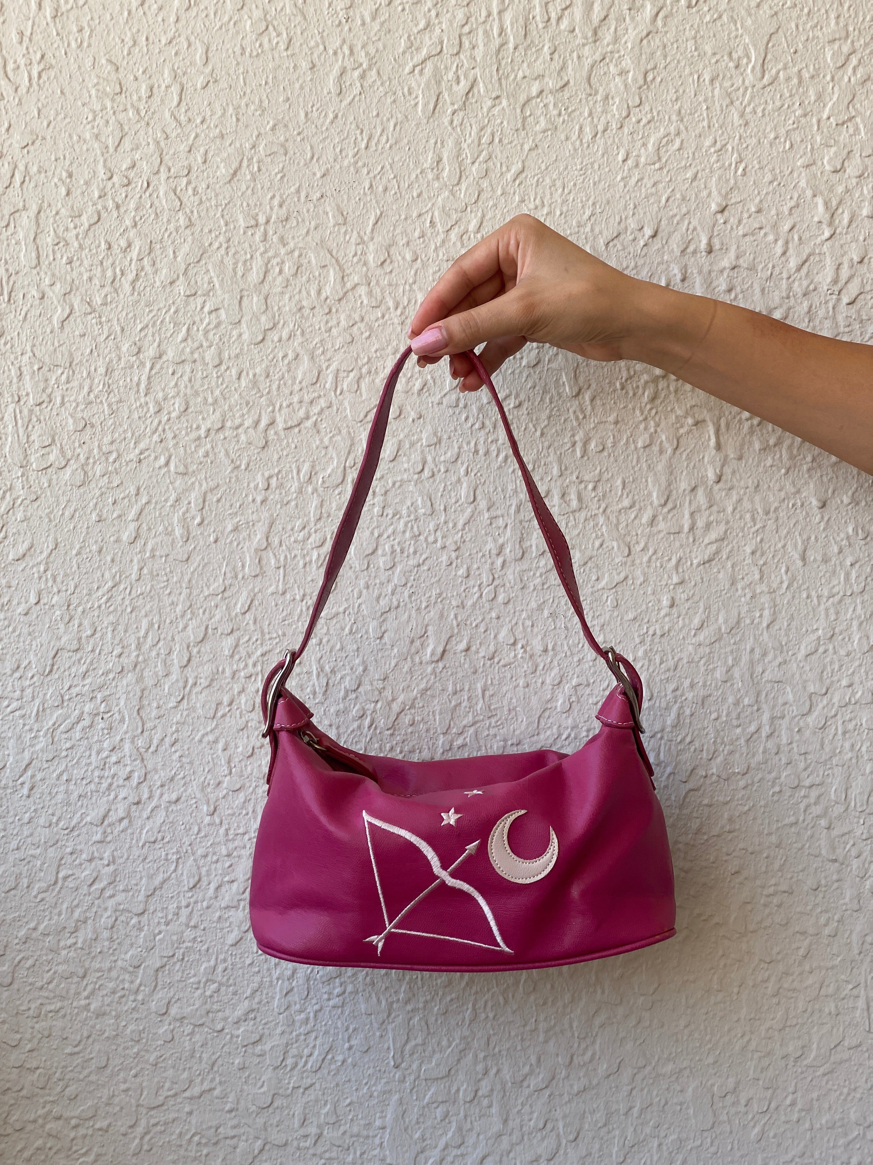 Liz Claiborne Pink Faux Leather Mini Star Moon Embroidery Shoulder Bag