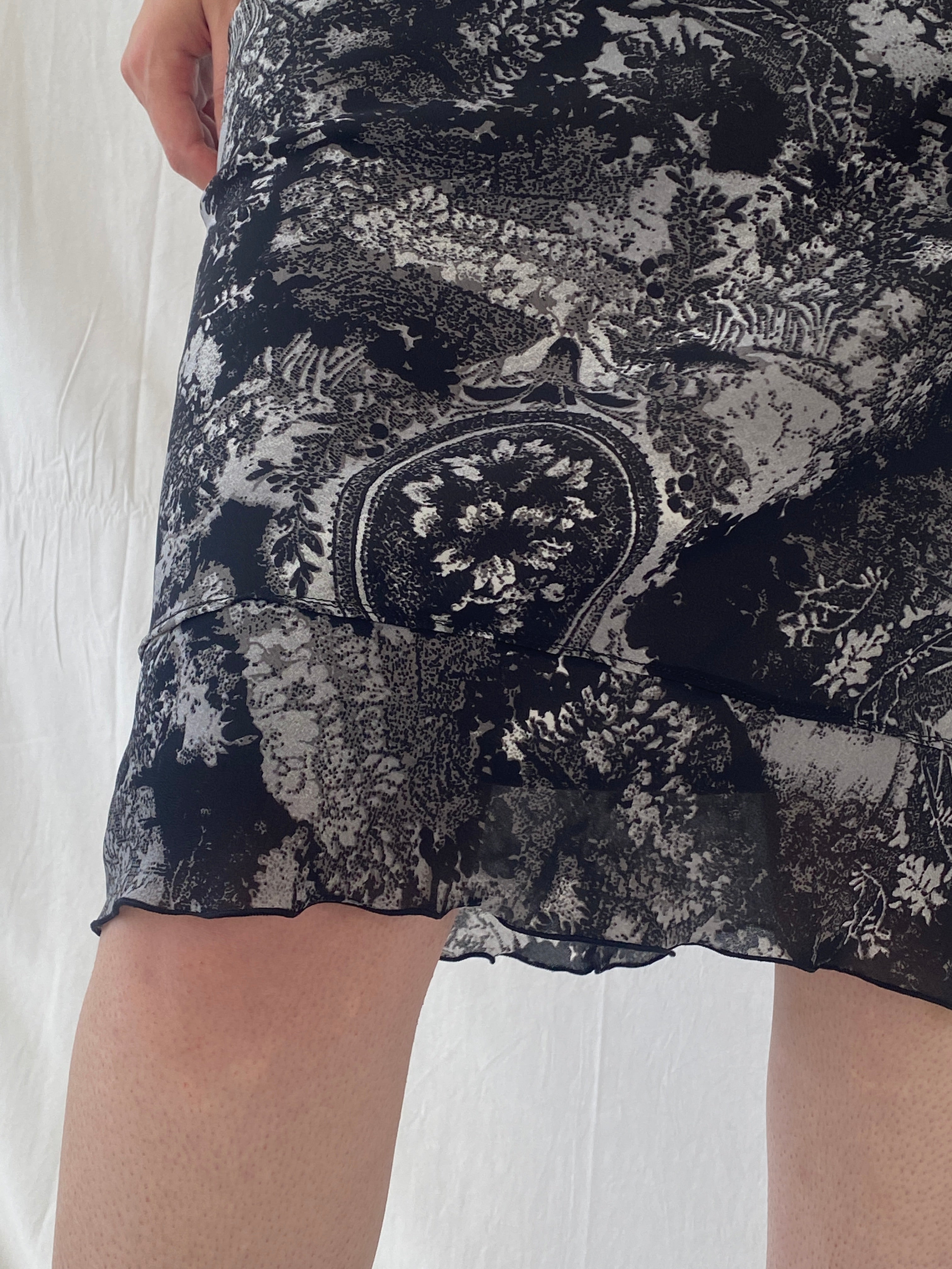 Vintage Tex Black Gray Midi Goth Skirt - M