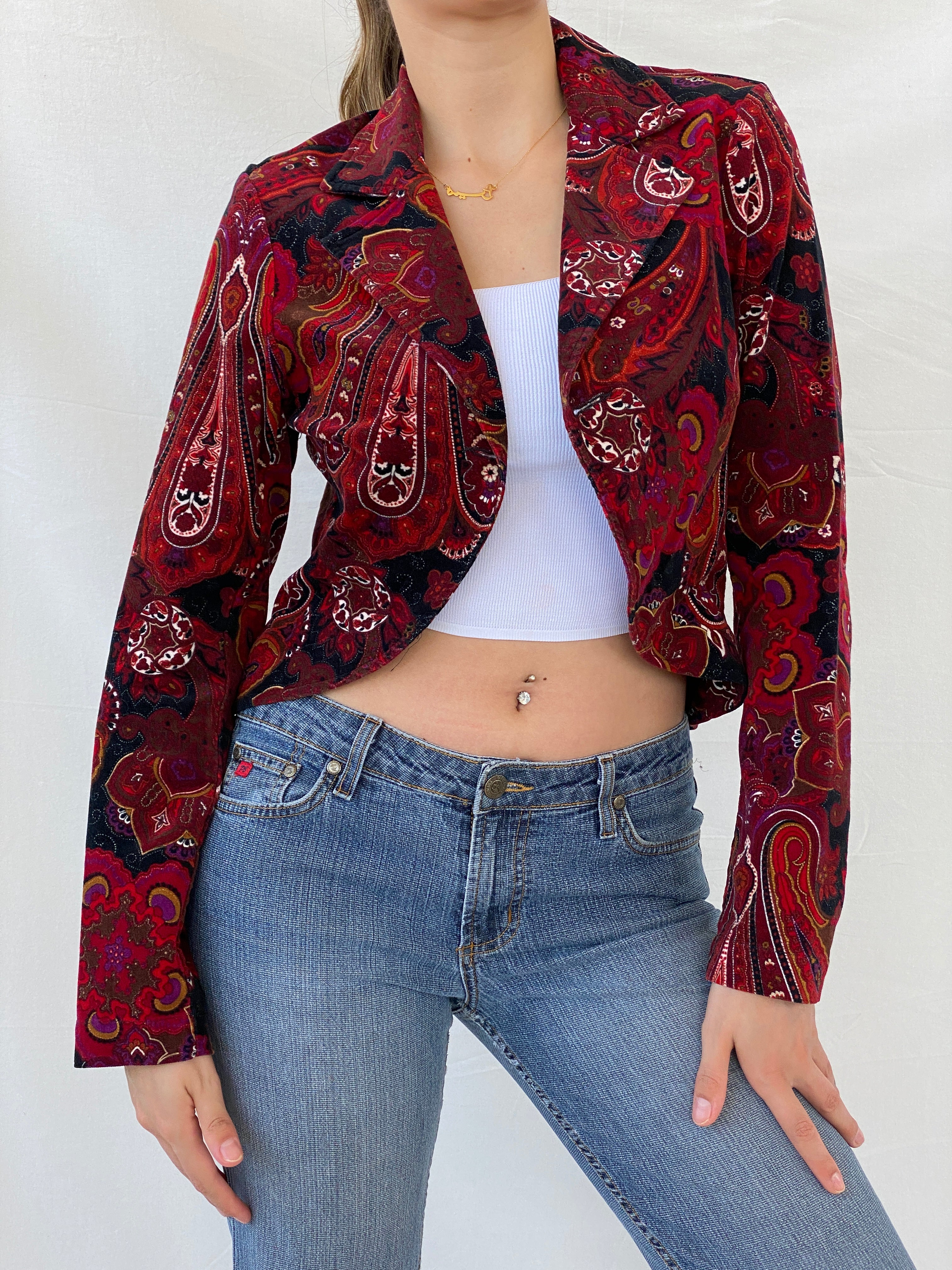 Vintage Steps Womenswear Paisley Print Red Blazer - S