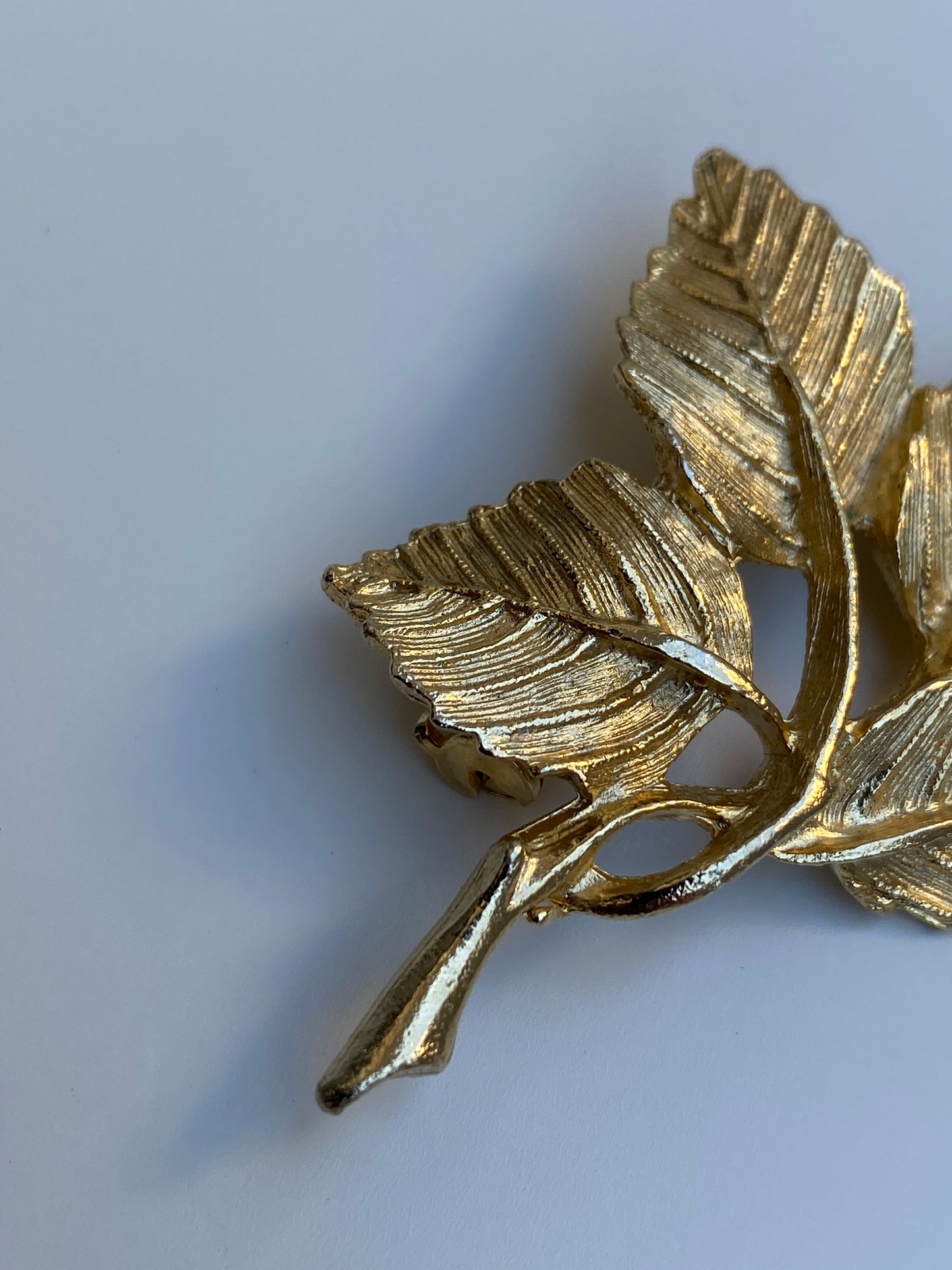Vintage DFA Gold Tone Textured Leaf Brooch Botanical Statement Pin