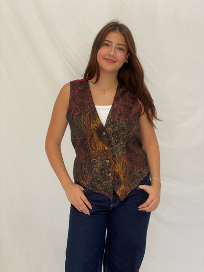Vintage 90s Samantha David Paisley Tapestry Tie-Back Vest – L