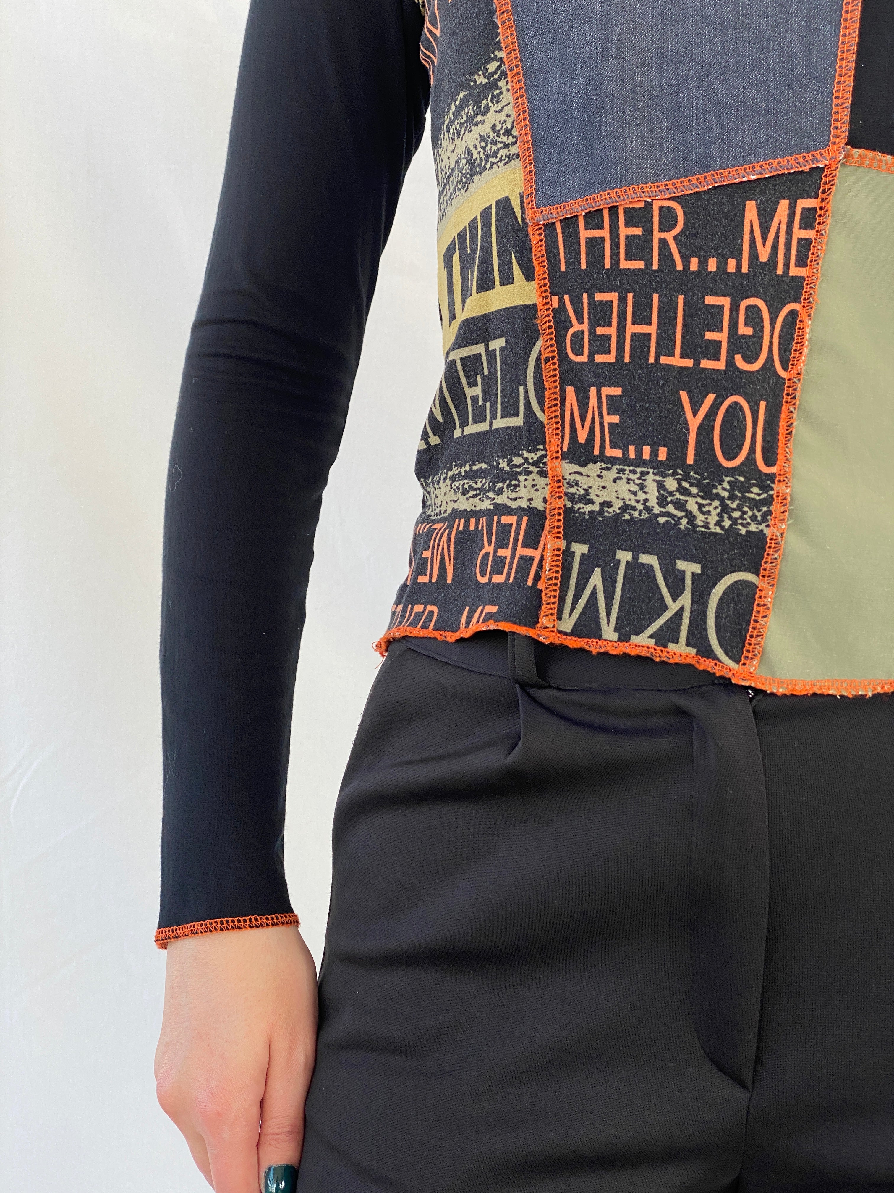 Vintage 90s La Mode Est A Vous Paris Women’s Long Sleeve Graphic Black Top - M