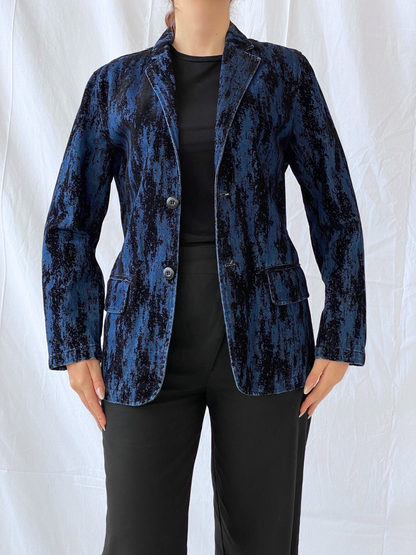 00s Two Percent Homme Dark Navy and Black Women’s Denim Blazer - S